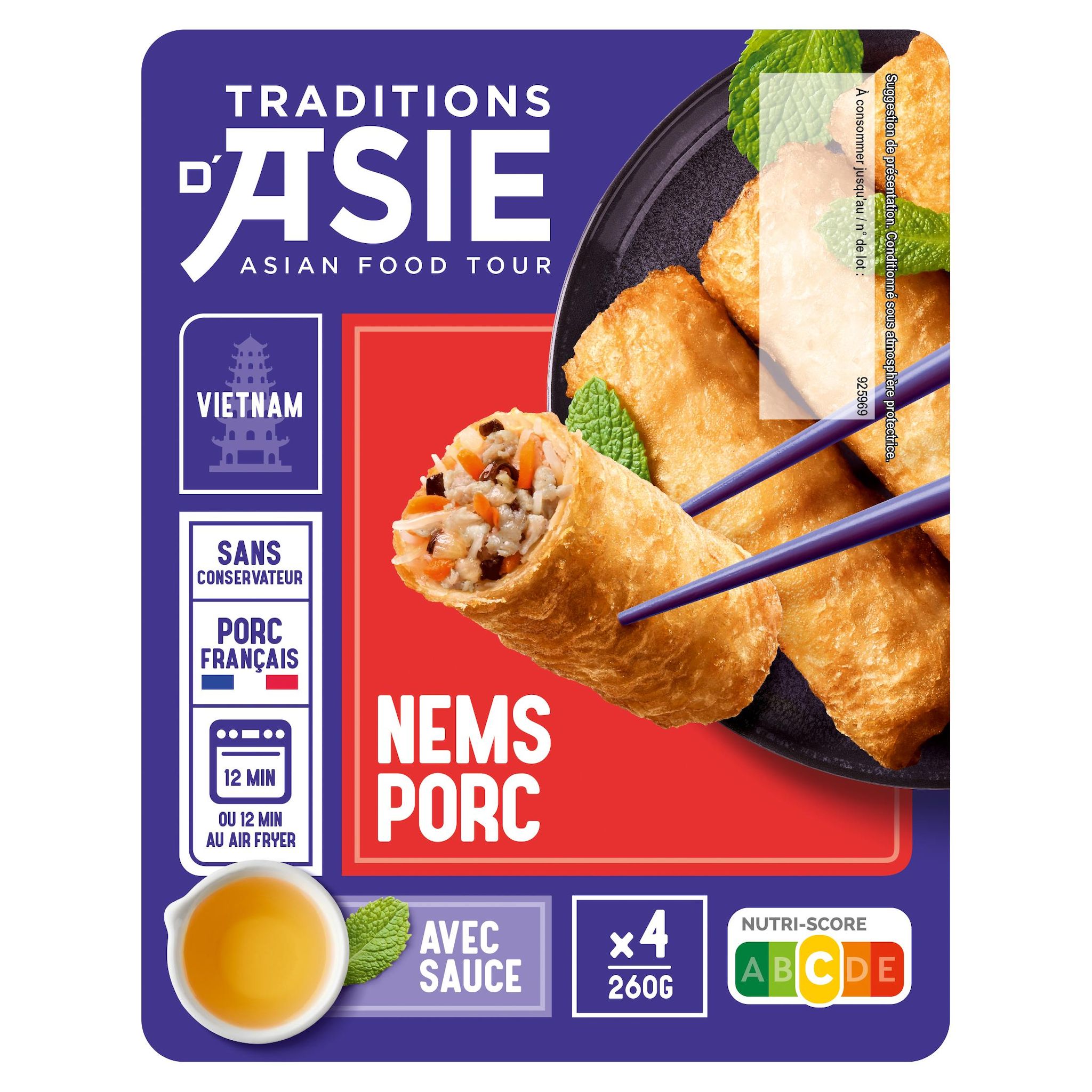 TRADITIONS D'ASIE Nems au porc avec sauce Nuoc Mâm 4 pièces 260g