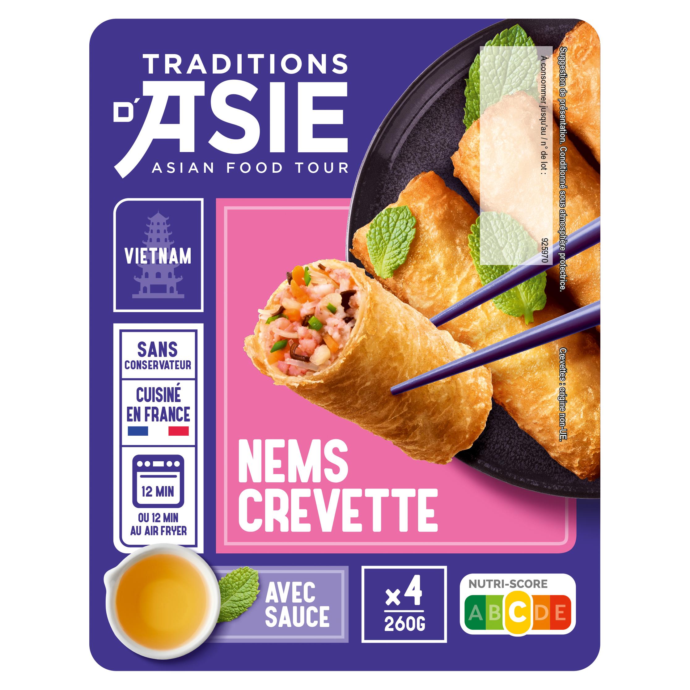 TRADITIONS D'ASIE Nems aux crevettes avec sauce Nuoc Mâm 4 pièces 260g