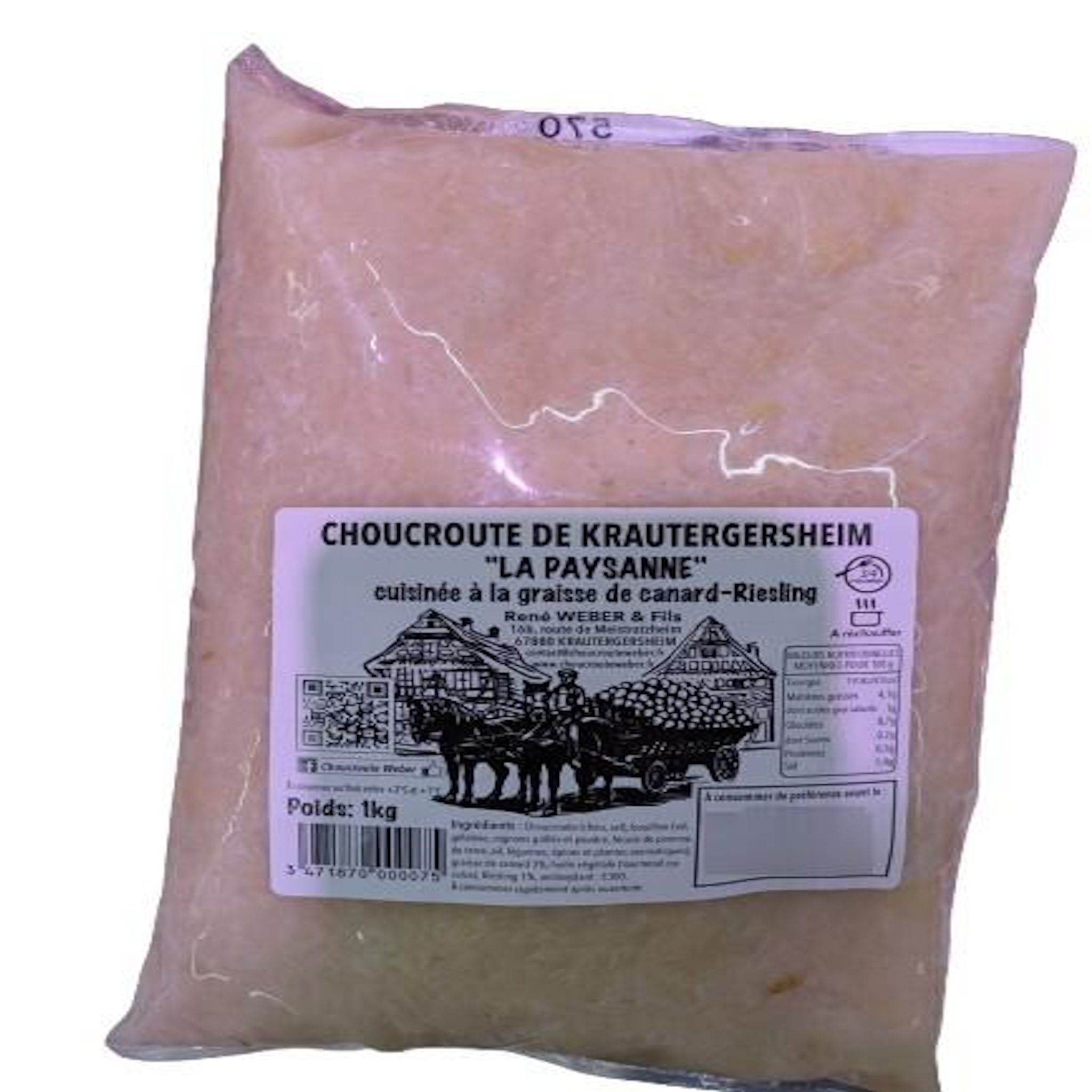 WEBER Choucroute de Krautergersheim "La paysanne" cuisinée à la graisse de canard Riesling 1kg