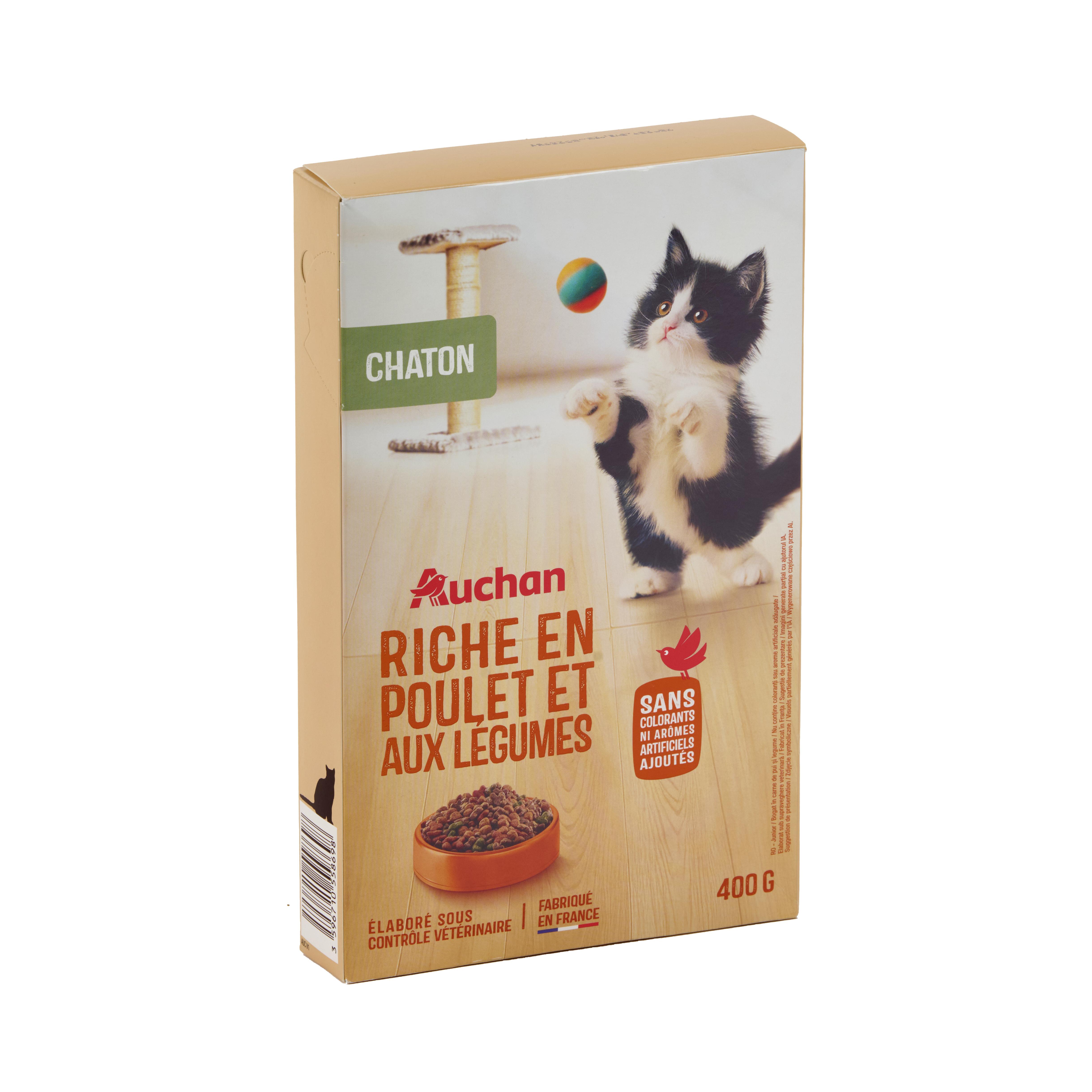 Voir la diapositive 3 : AUCHAN Croquettes au poulet et aux légumes pour chaton 400g