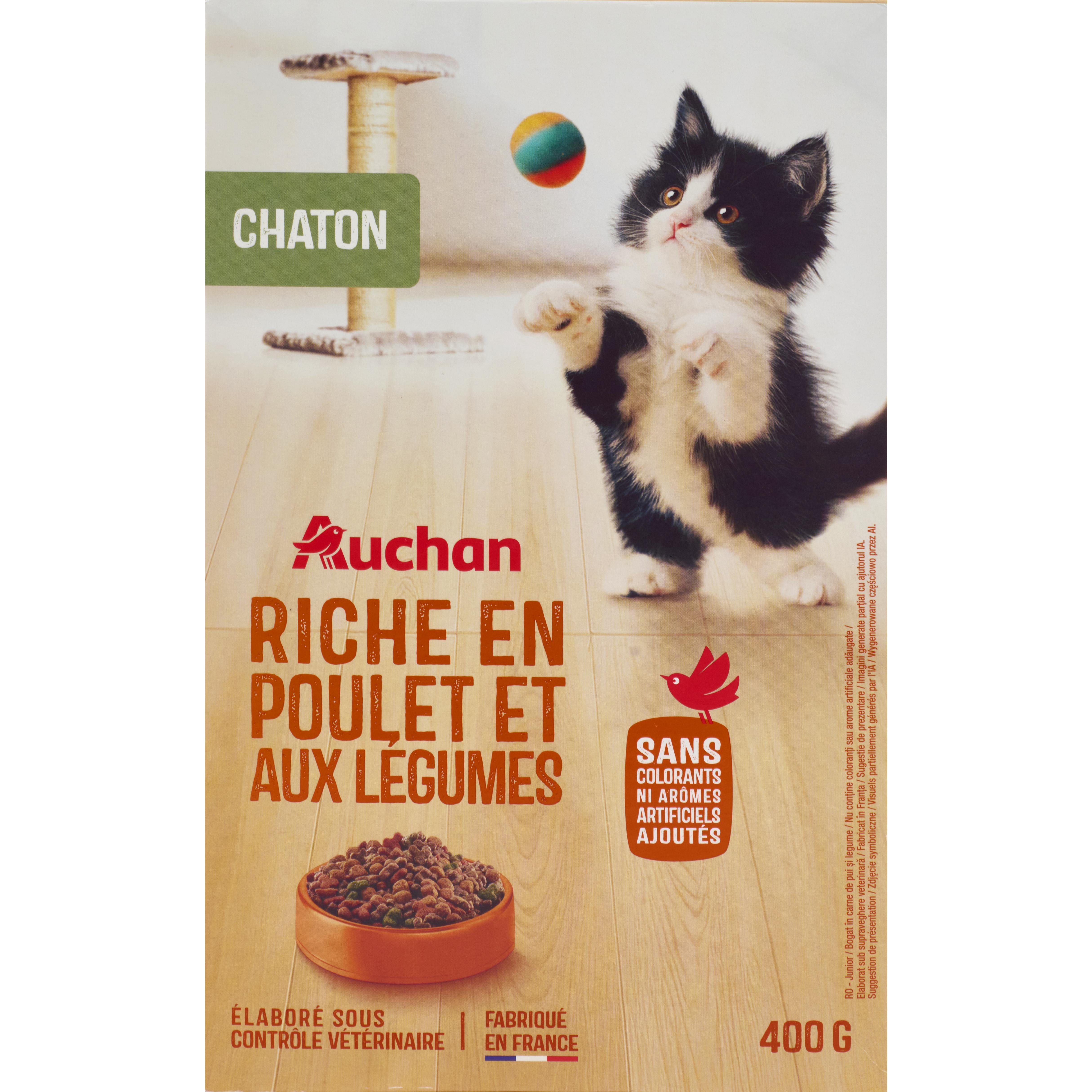 Voir la diapositive 4 : AUCHAN Croquettes au poulet et aux légumes pour chaton 400g