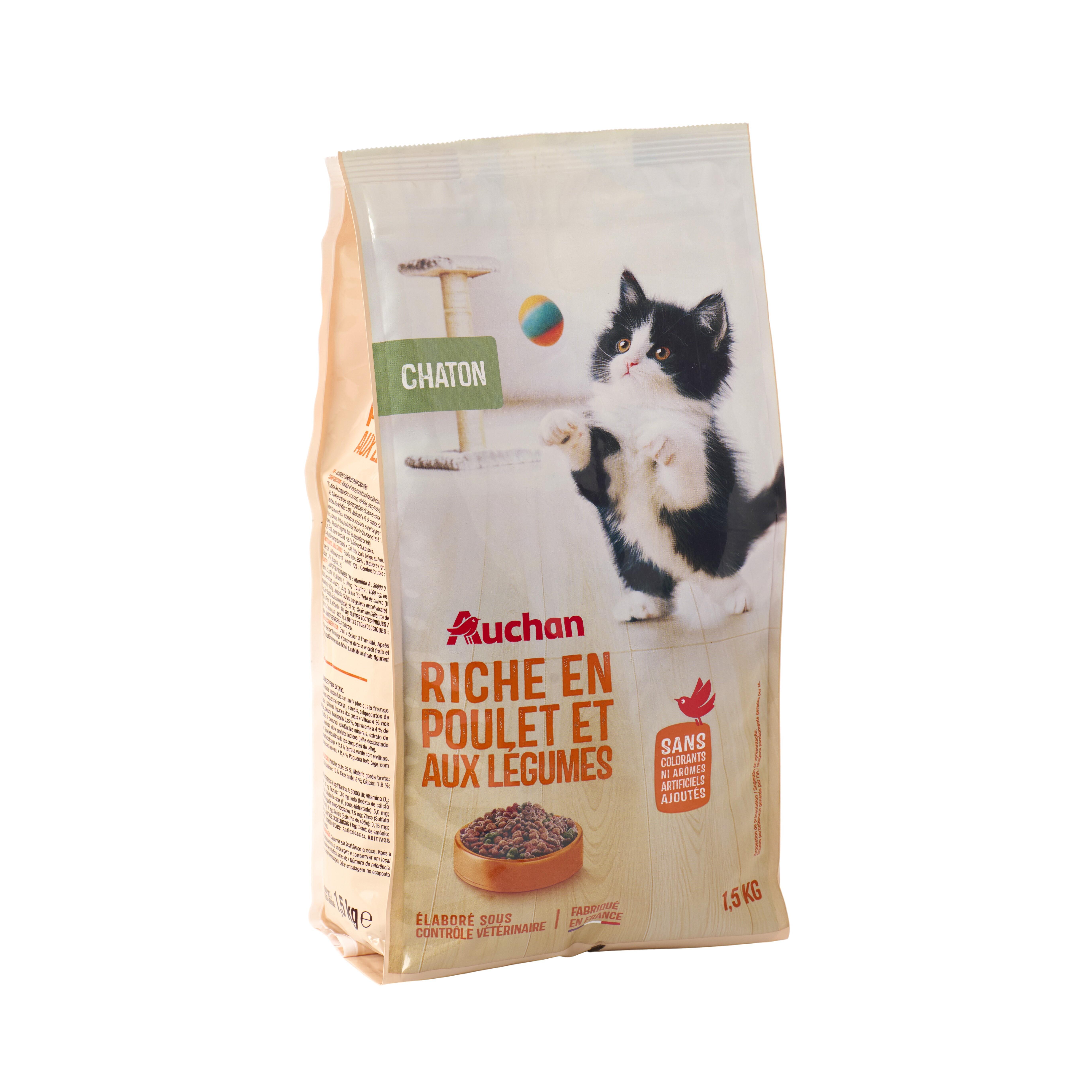 Voir la diapositive 5 : AUCHAN Croquettes riche en poulet et aux légumes pour chaton 1.5kg