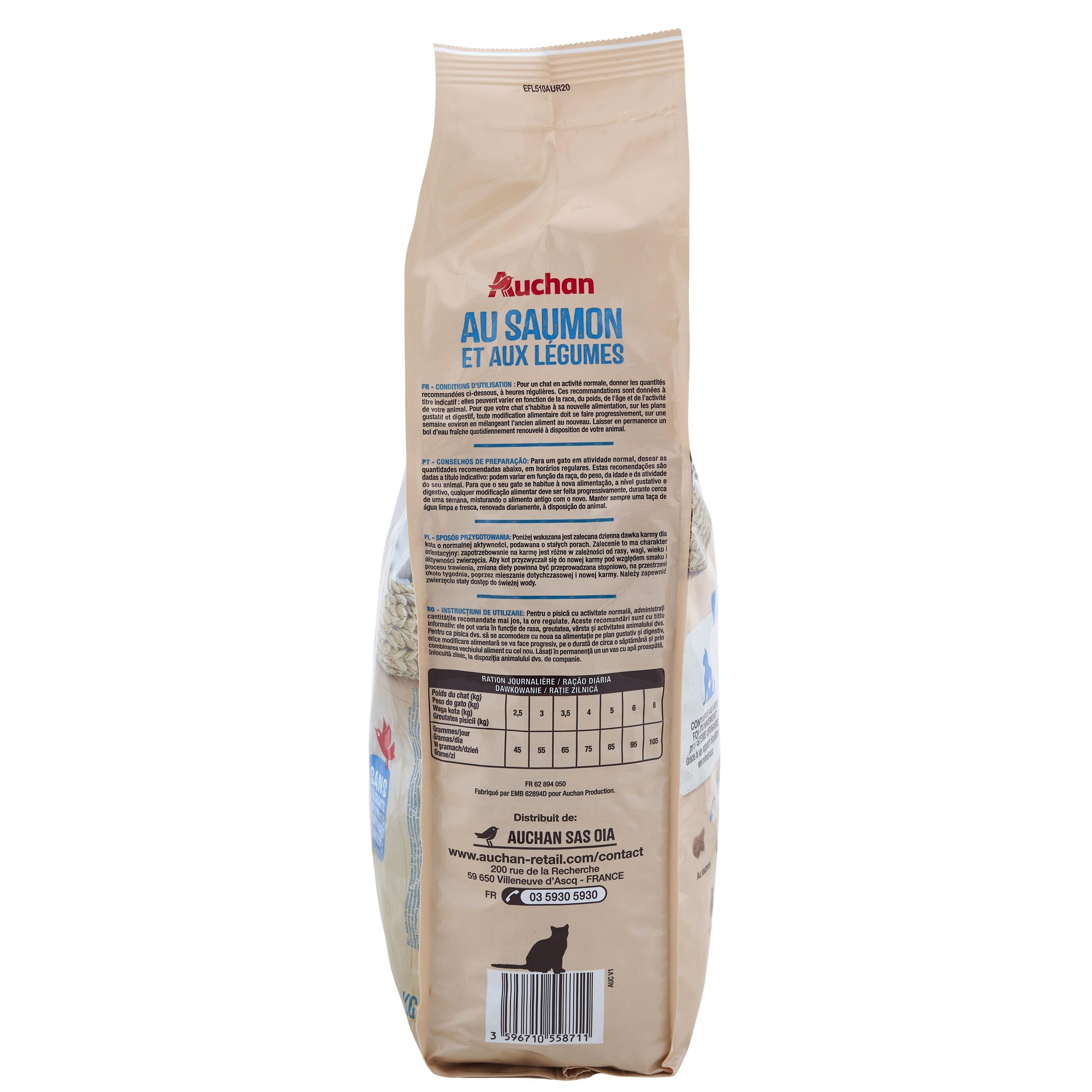 Voir la diapositive 6 : AUCHAN Croquettes au saumon et aux légumes pour chat 2kg