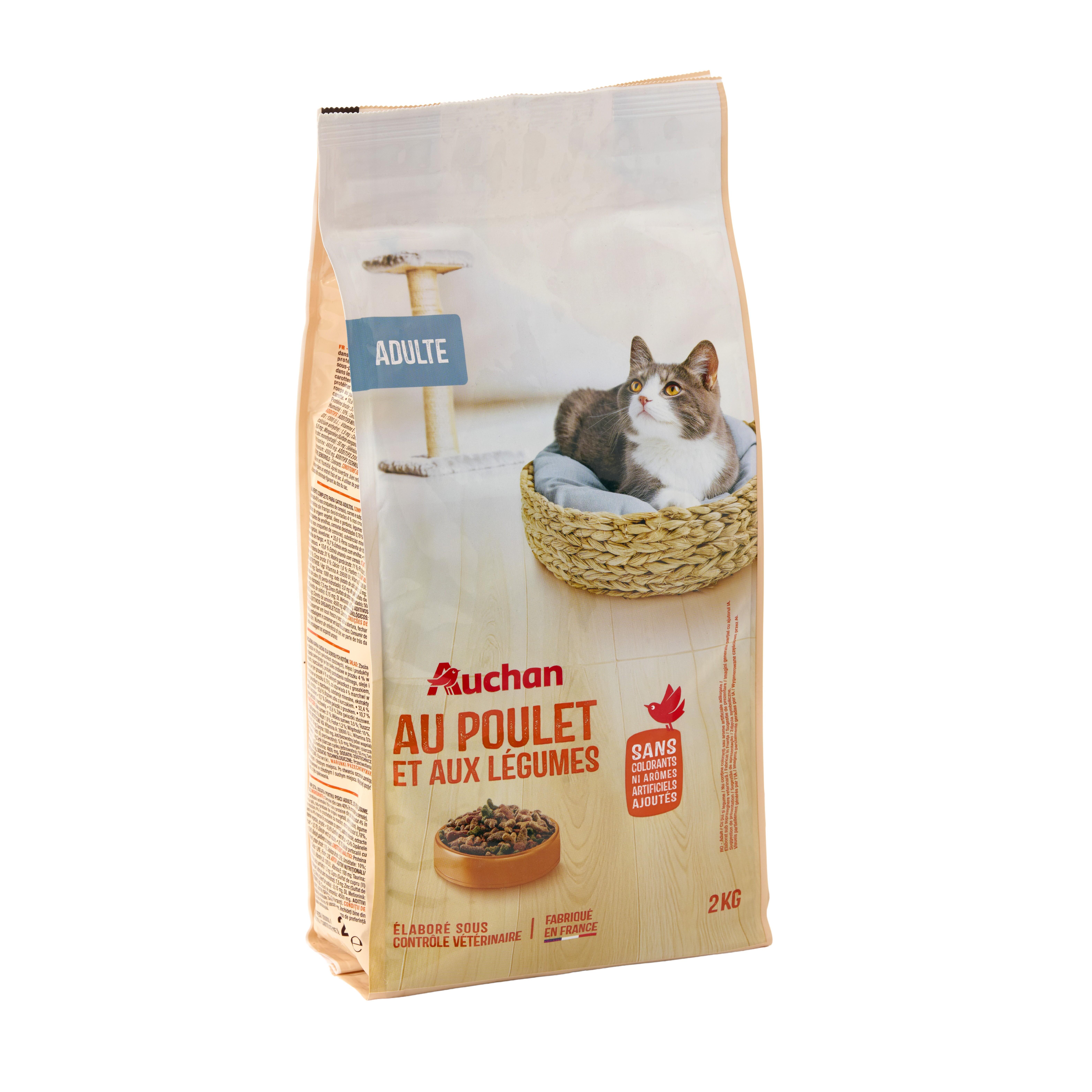 Voir la diapositive 2 : AUCHAN Croquettes au poulet et aux légumes pour chat 2kg