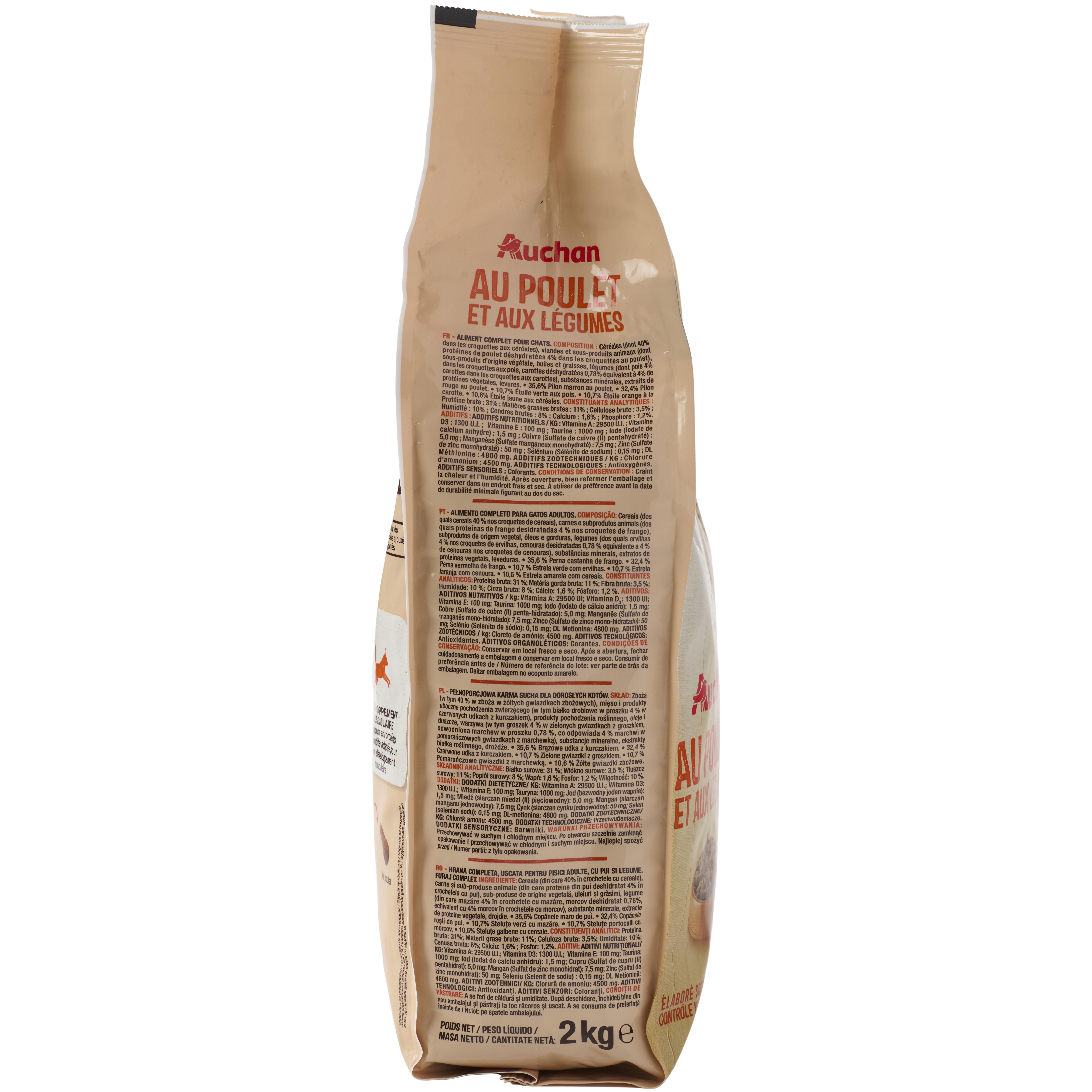 Voir la diapositive 3 : AUCHAN Croquettes au poulet et aux légumes pour chat 2kg