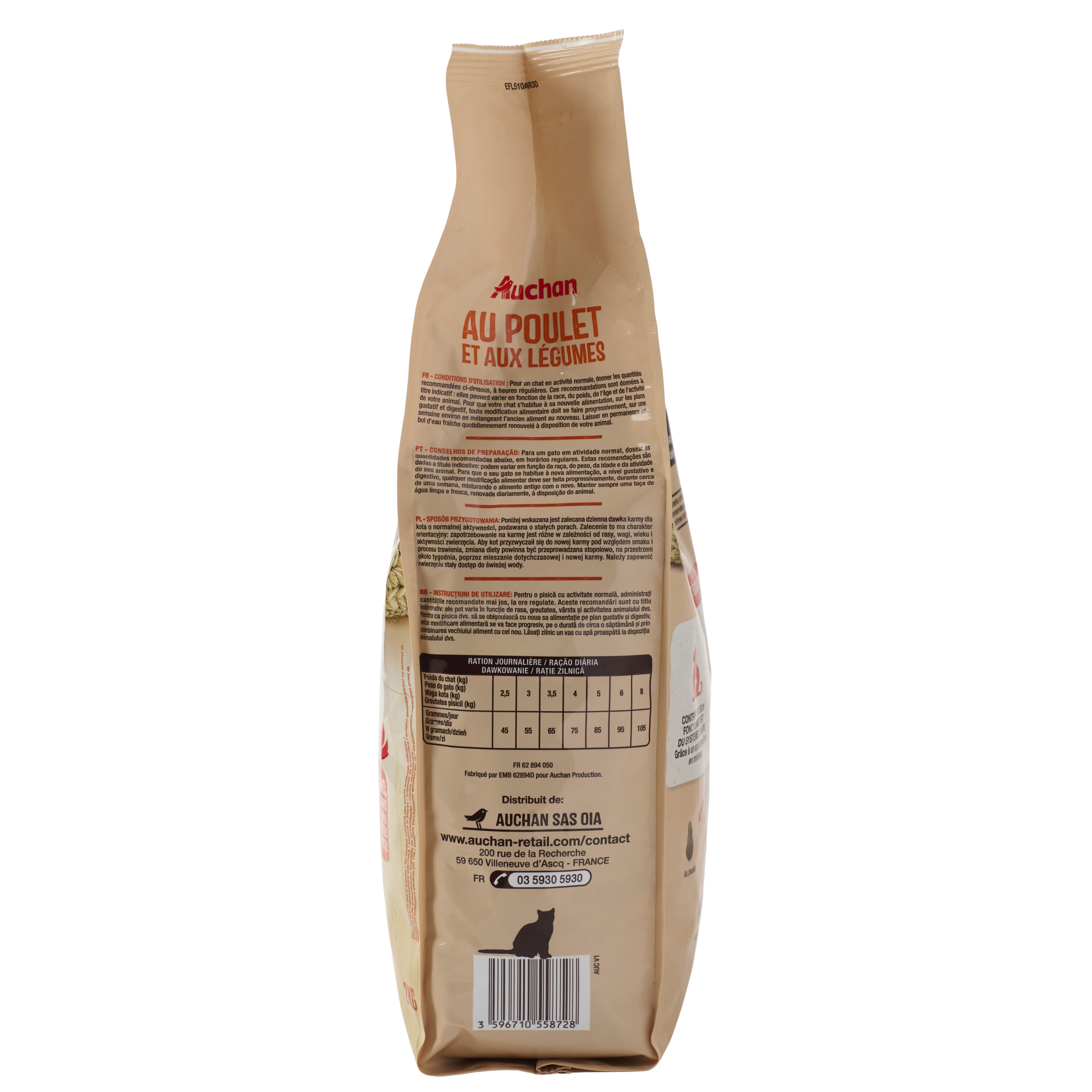 Voir la diapositive 6 : AUCHAN Croquettes au poulet et aux légumes pour chat 2kg