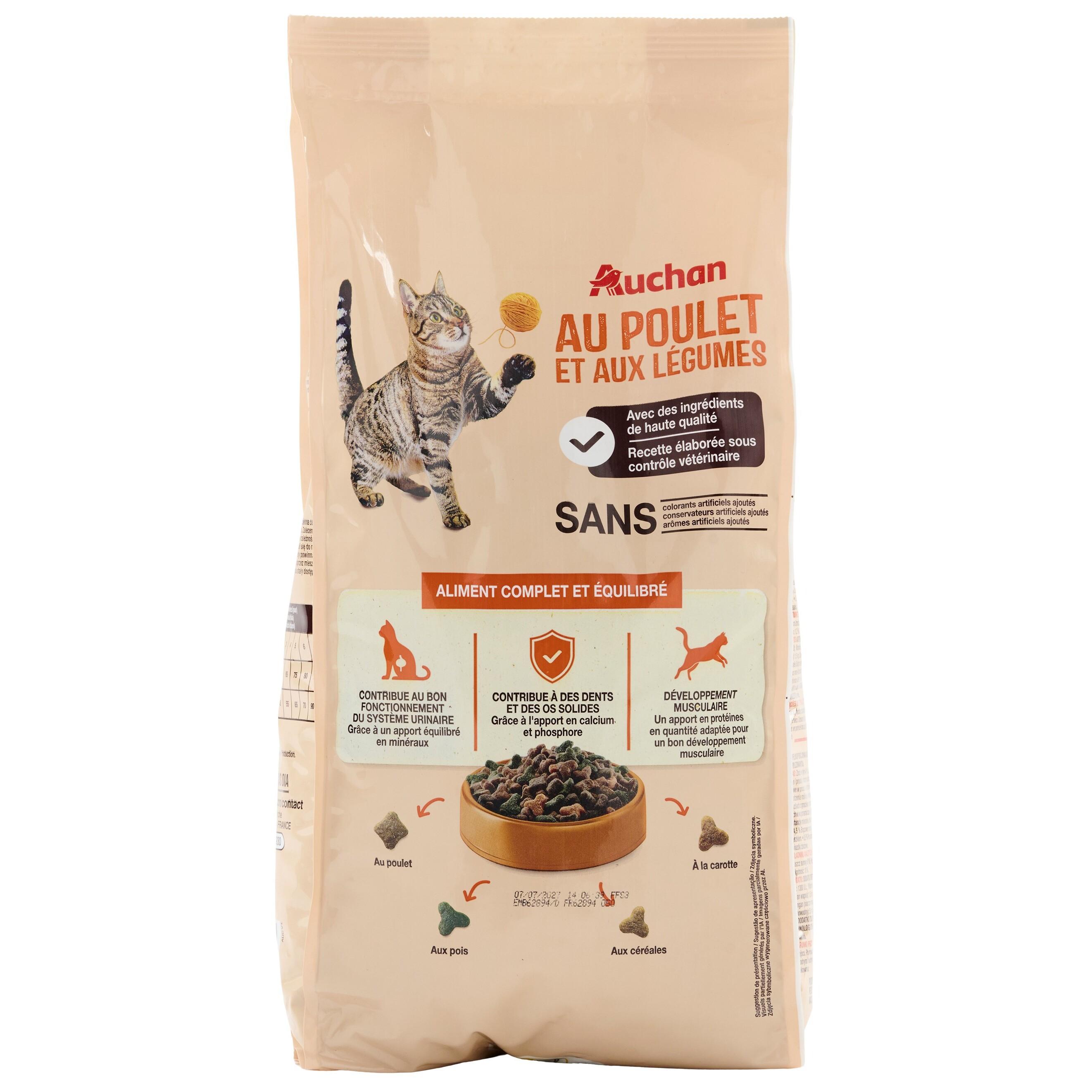 Voir la diapositive 4 : AUCHAN Croquettes au poulet et aux légumes pour chat stérilisé 2kg