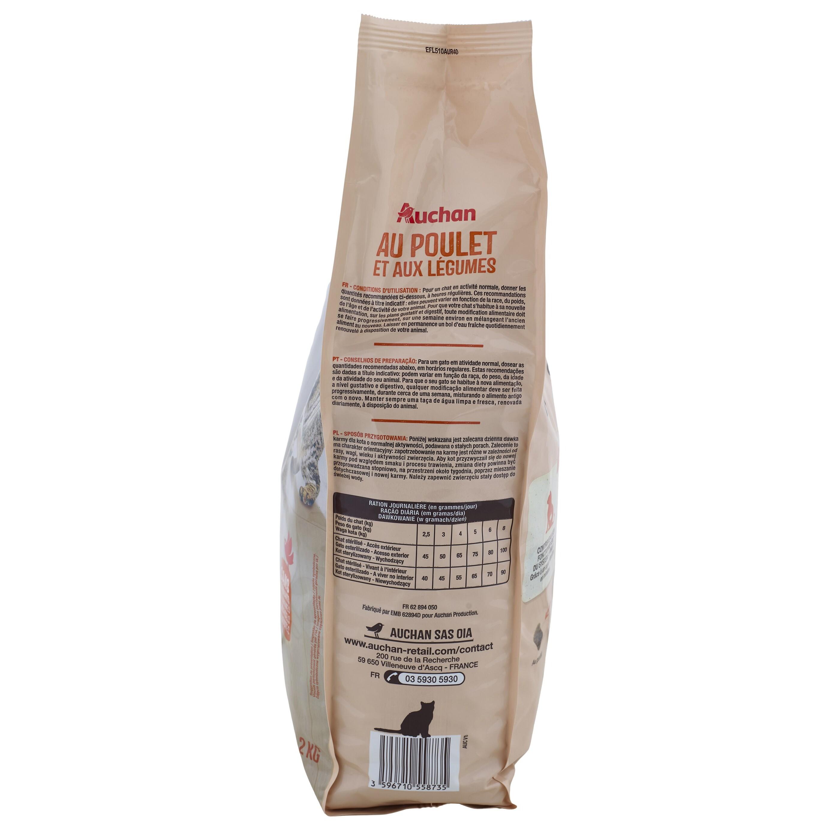 Voir la diapositive 5 : AUCHAN Croquettes au poulet et aux légumes pour chat stérilisé 2kg
