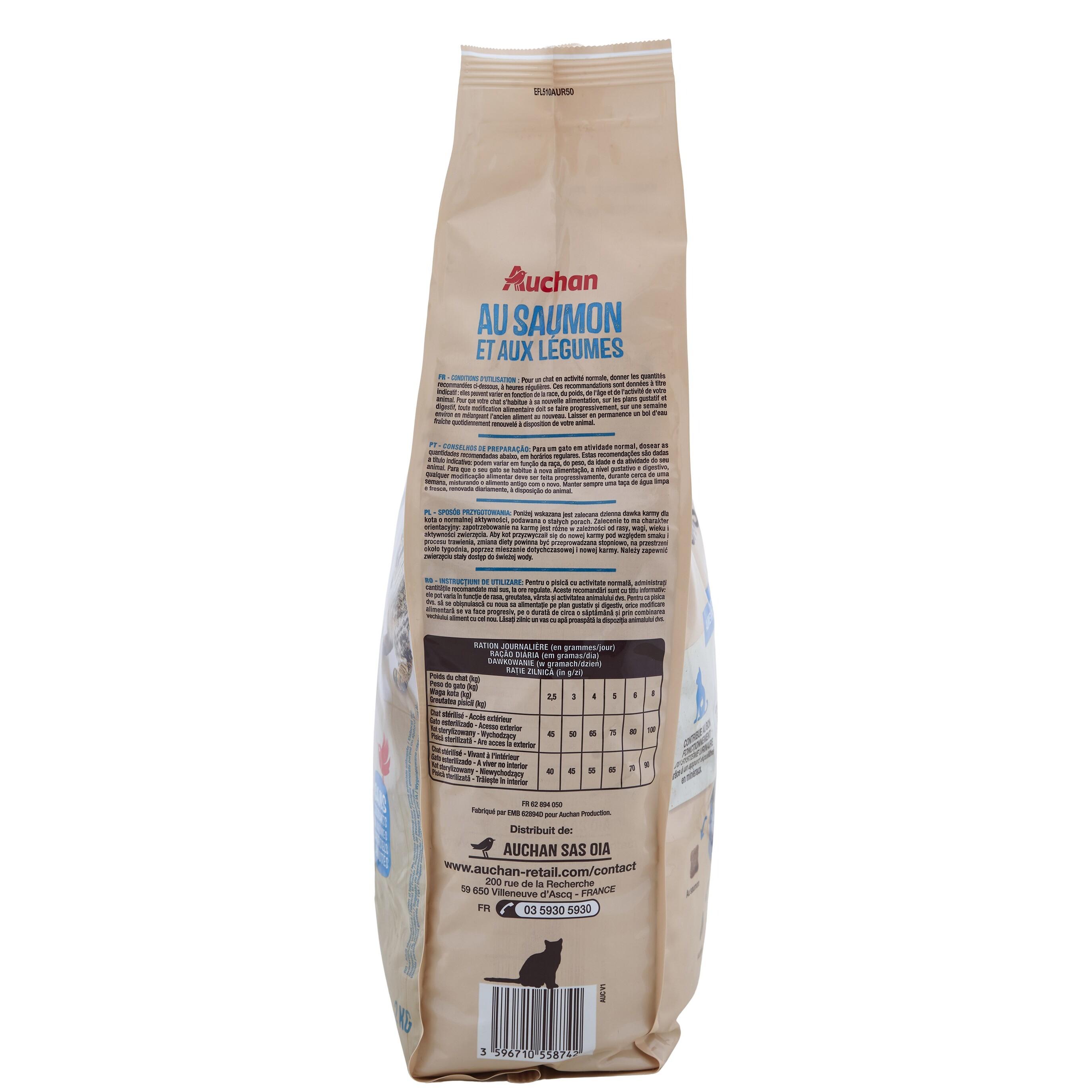 Voir la diapositive 4 : AUCHAN Croquettes au saumon et aux légumes pour chat stérilisé 2kg