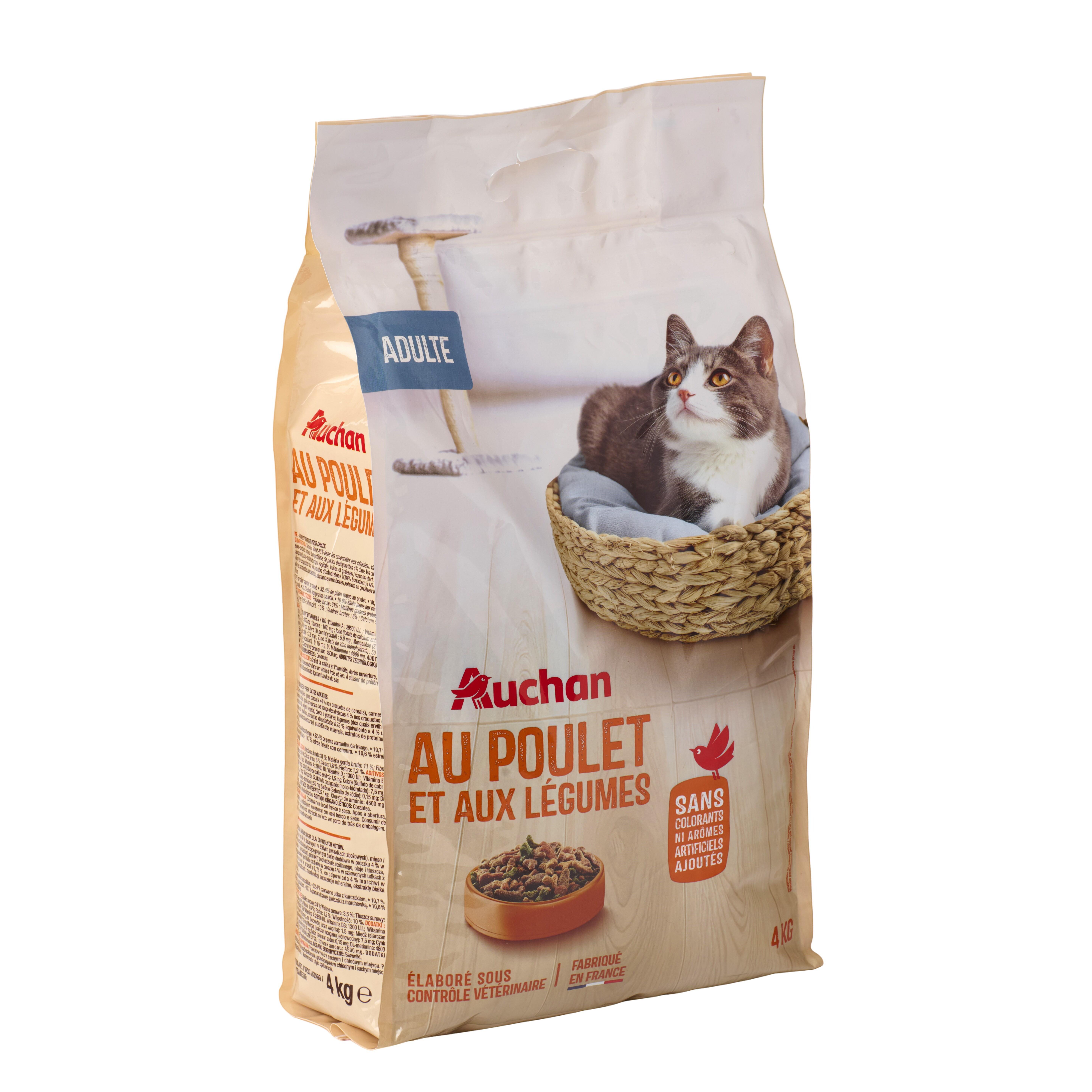 Voir la diapositive 2 : AUCHAN Croquettes au poulet et aux légumes pour chat 4kg