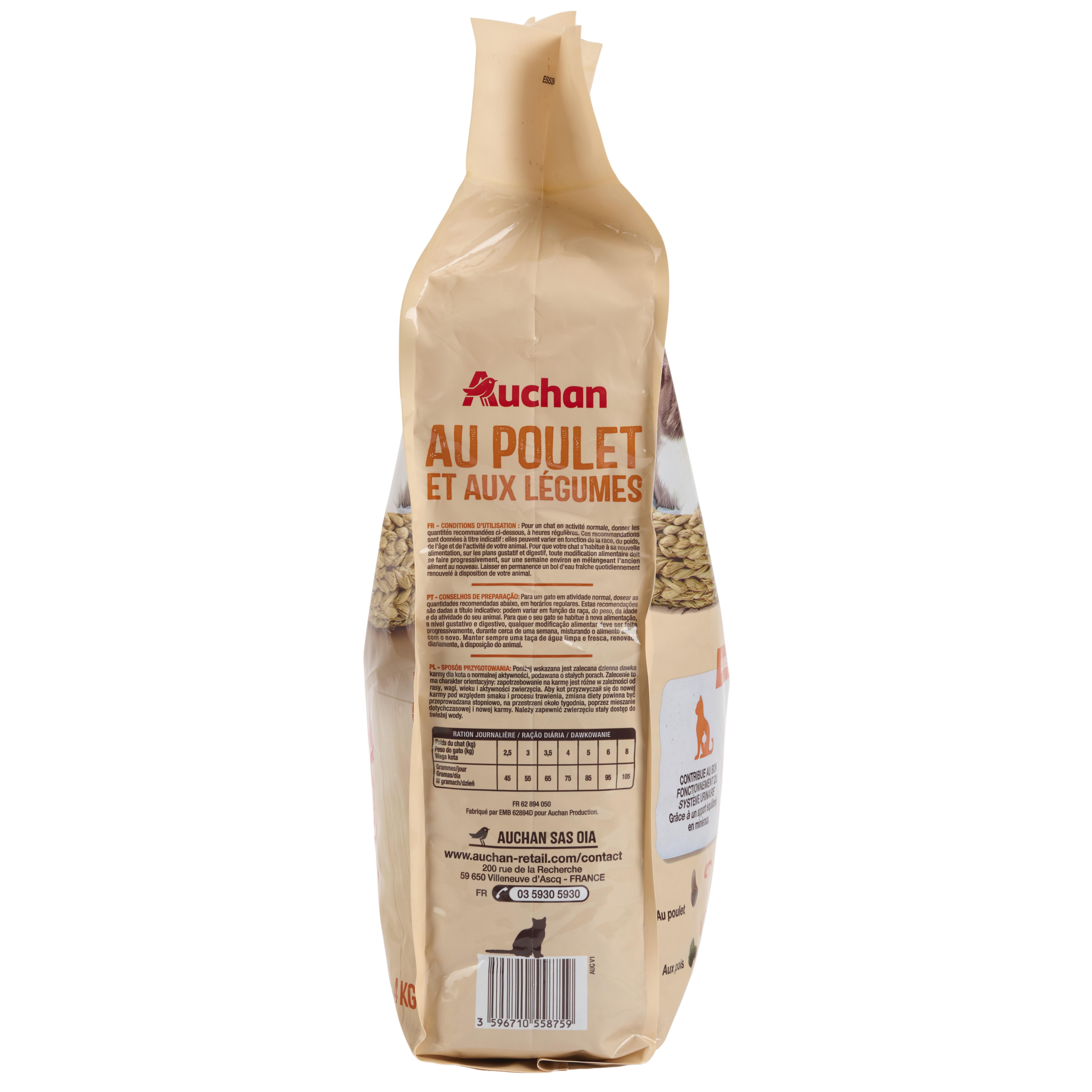Voir la diapositive 3 : AUCHAN Croquettes au poulet et aux légumes pour chat 4kg