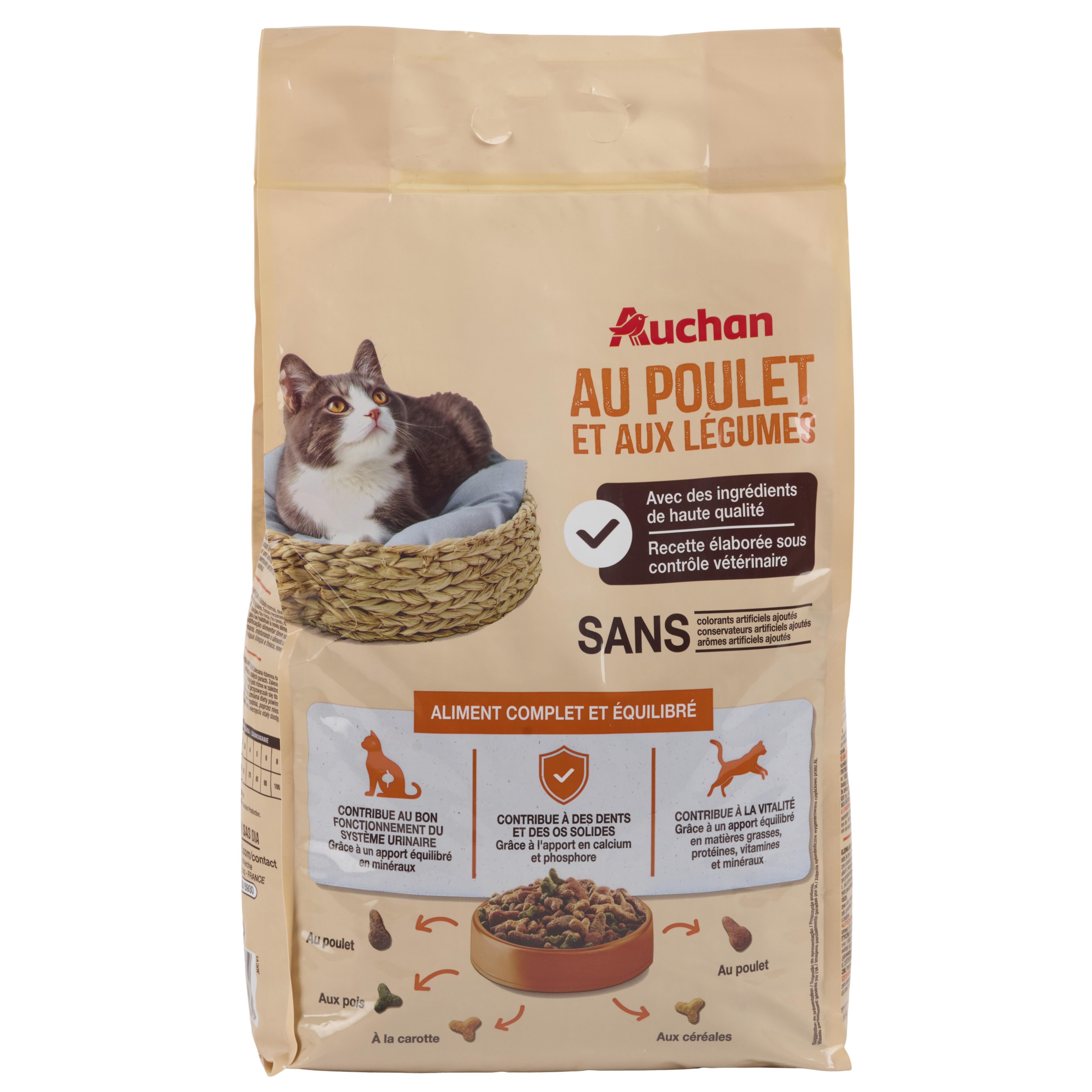 Voir la diapositive 4 : AUCHAN Croquettes au poulet et aux légumes pour chat 4kg
