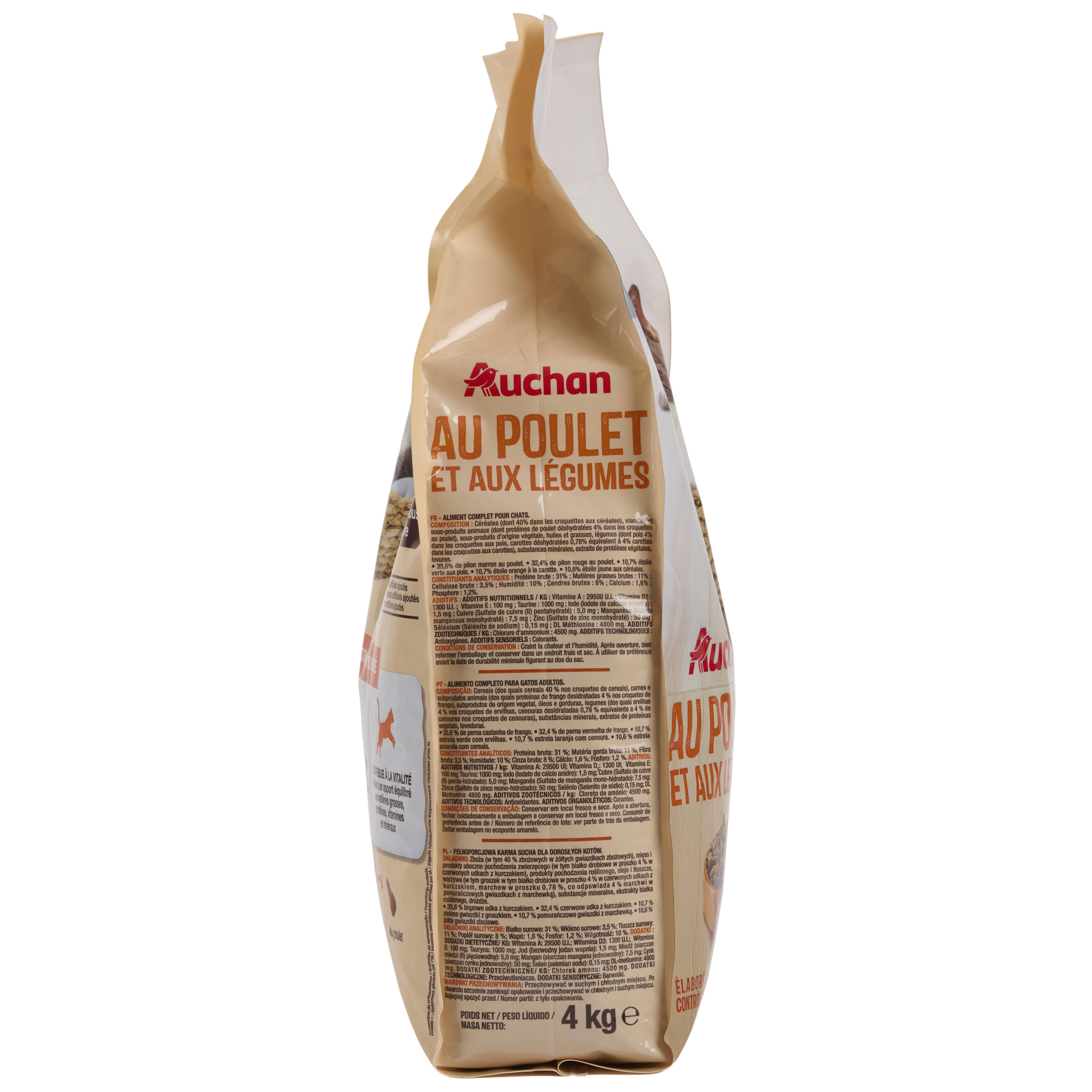 Voir la diapositive 5 : AUCHAN Croquettes au poulet et aux légumes pour chat 4kg