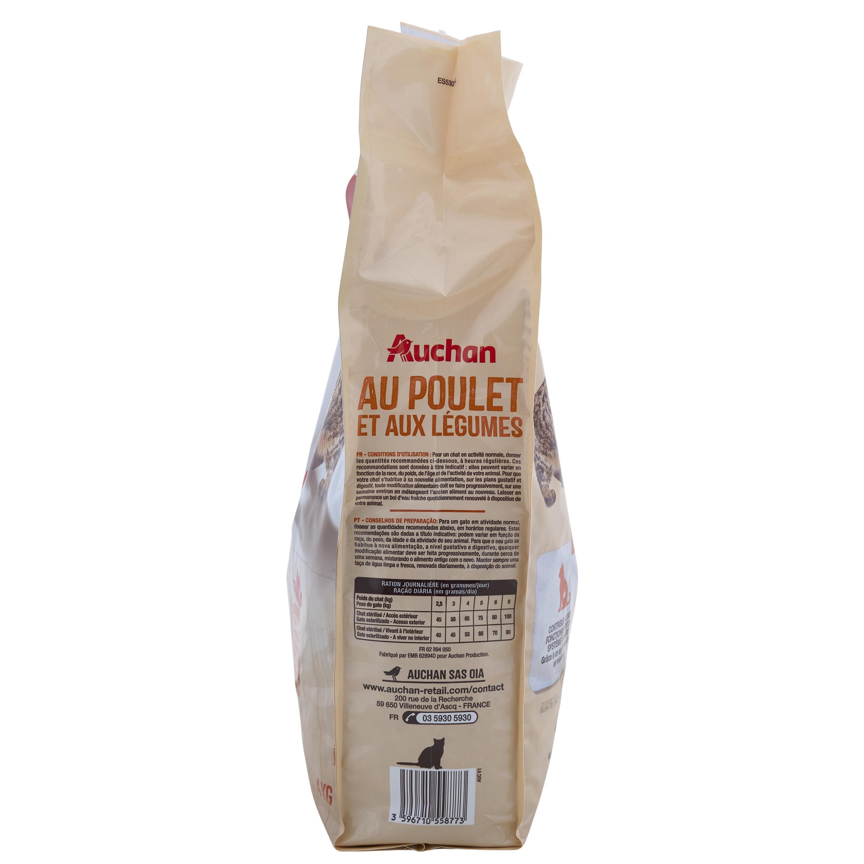 Voir la diapositive 2 : AUCHAN Croquettes au poulet et aux légumes pour chat stérilisé 4kg