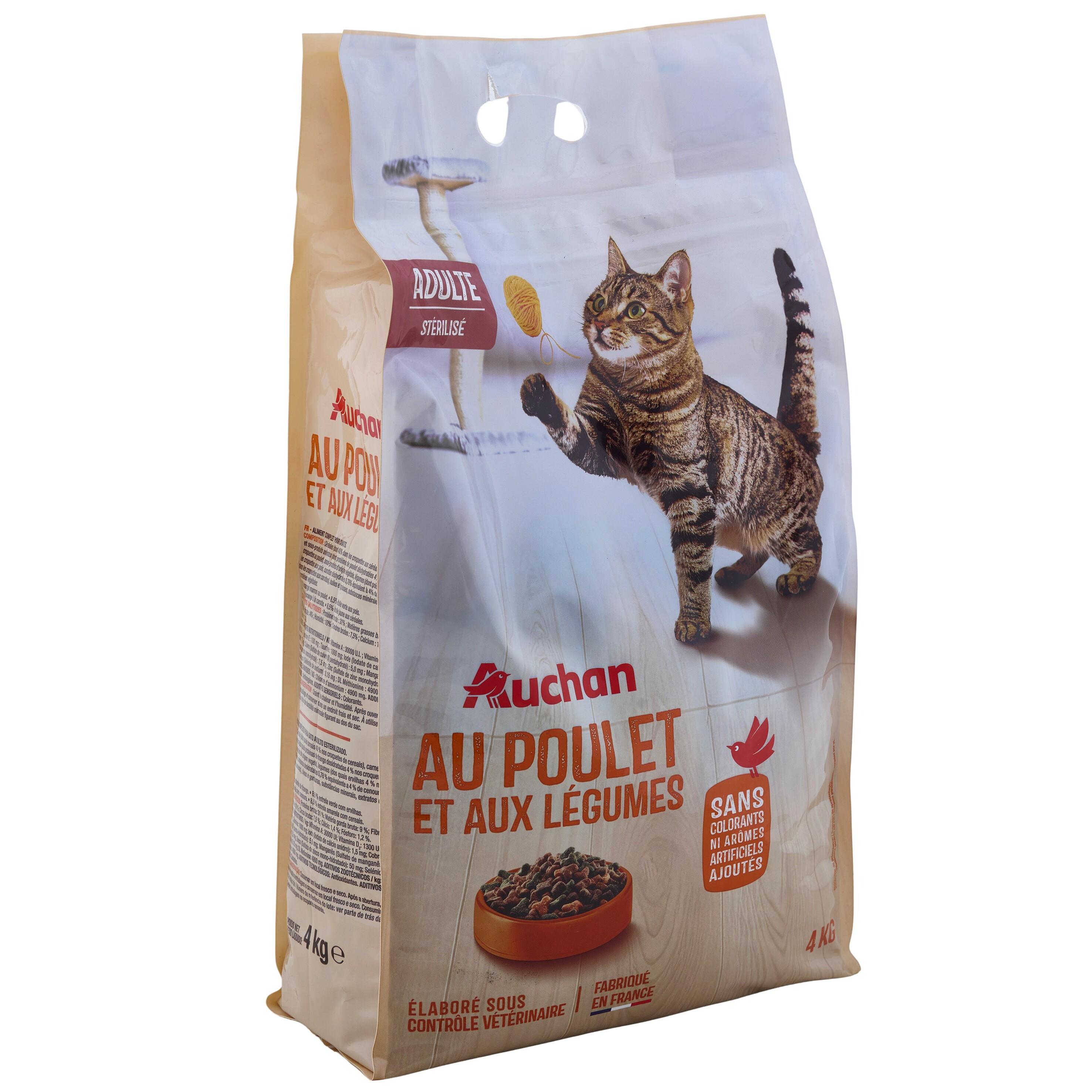 Voir la diapositive 4 : AUCHAN Croquettes au poulet et aux légumes pour chat stérilisé 4kg