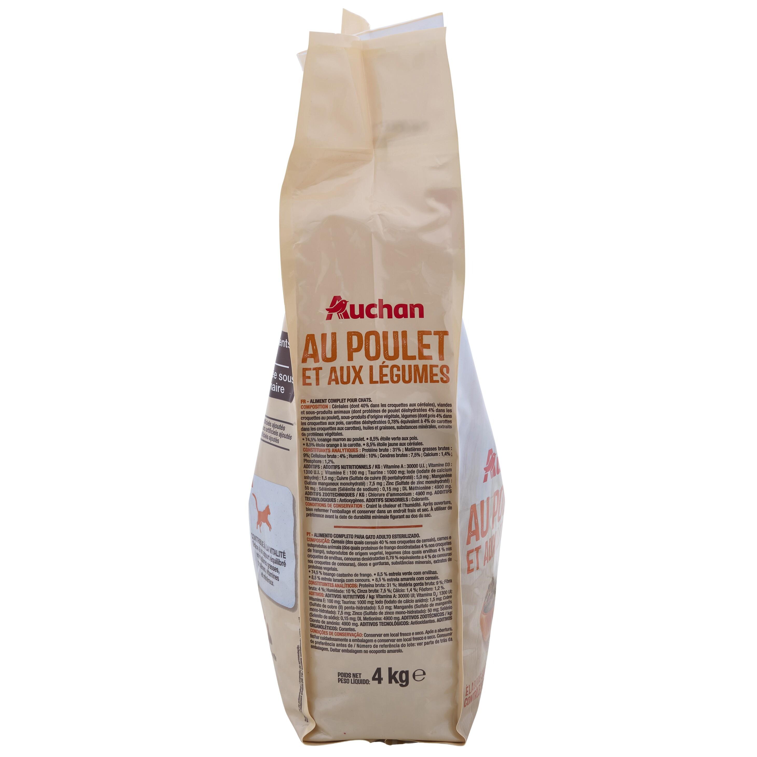 Voir la diapositive 5 : AUCHAN Croquettes au poulet et aux légumes pour chat stérilisé 4kg