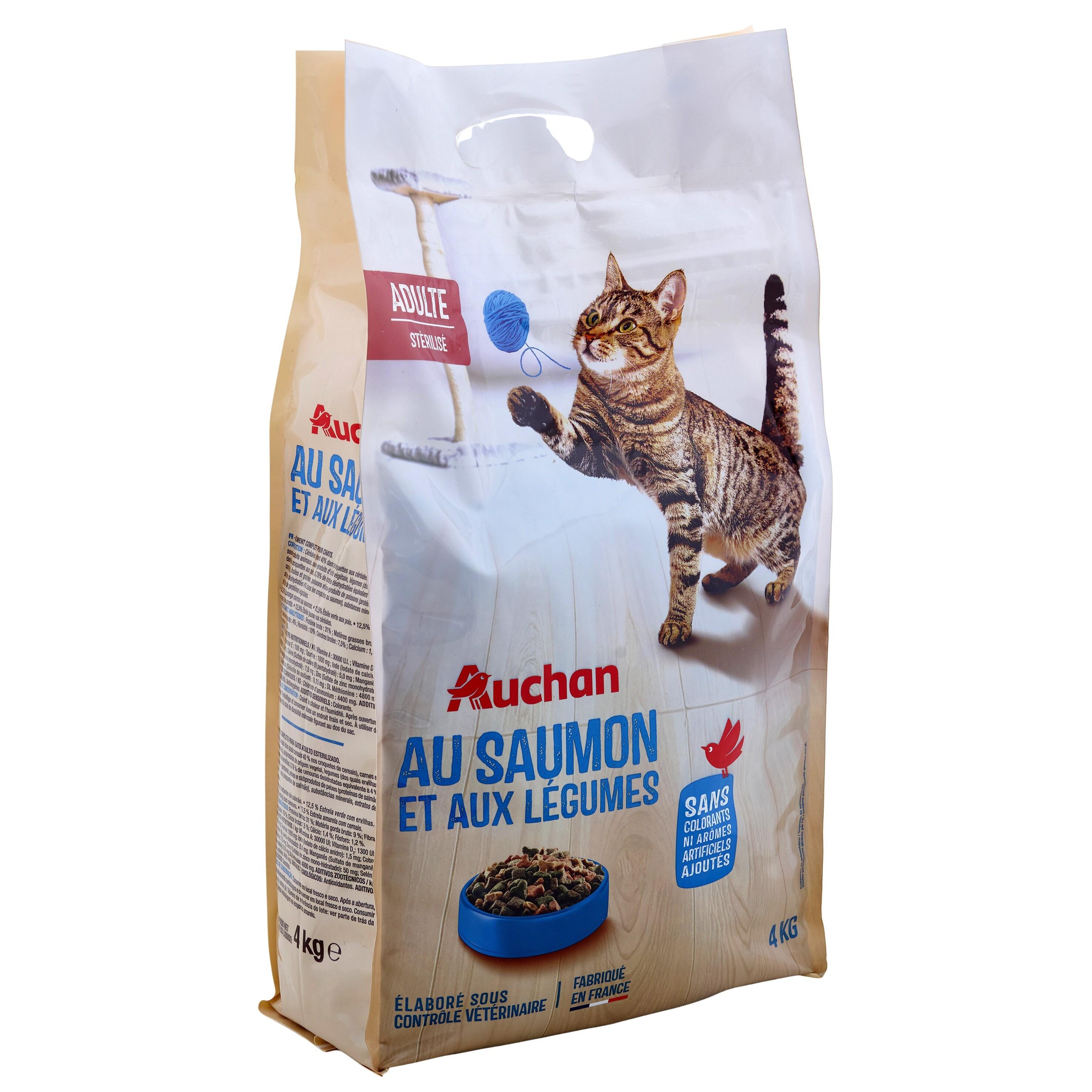 Voir la diapositive 2 : AUCHAN Croquettes au saumon et aux légumes pour chat stérilisé 4kg