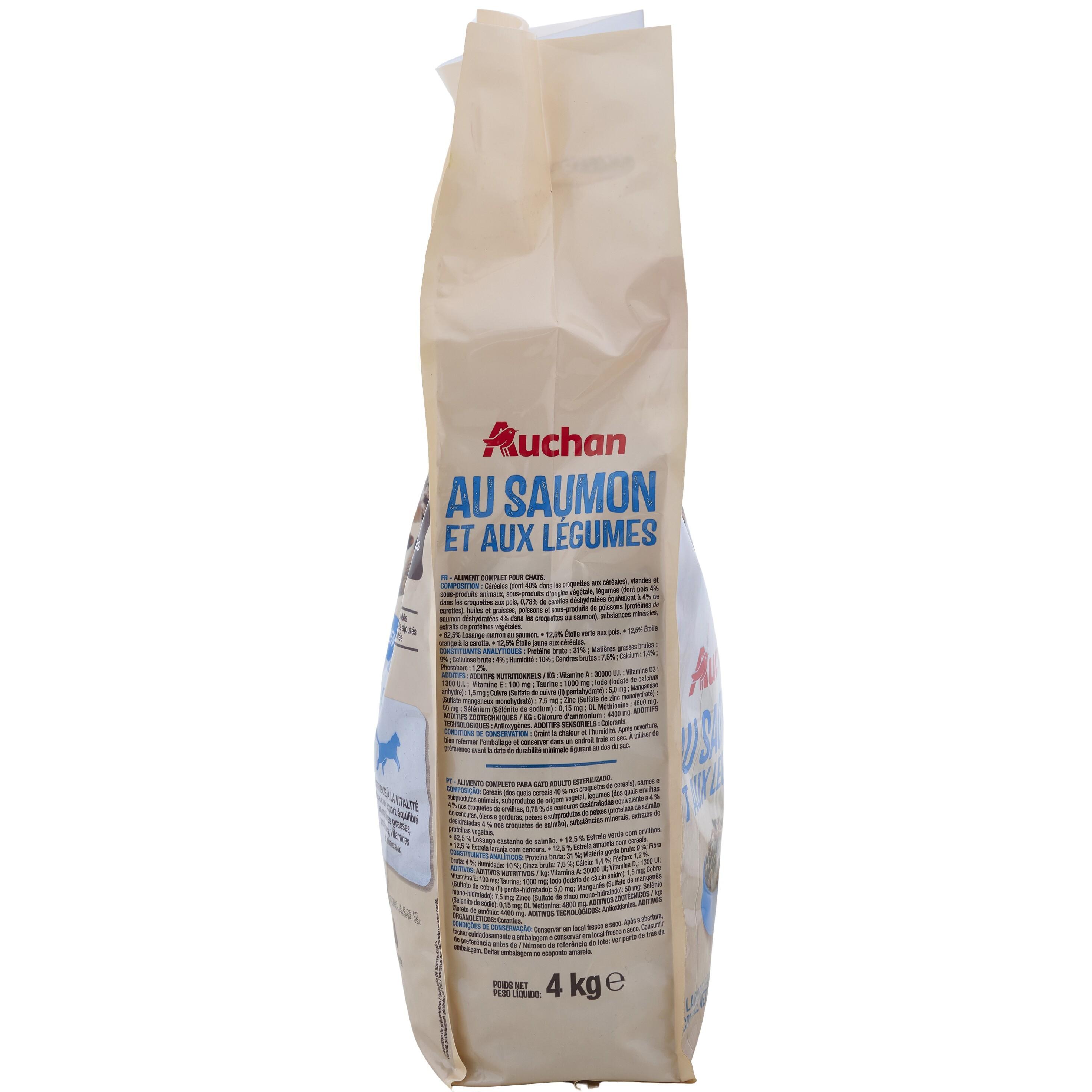 Voir la diapositive 3 : AUCHAN Croquettes au saumon et aux légumes pour chat stérilisé 4kg