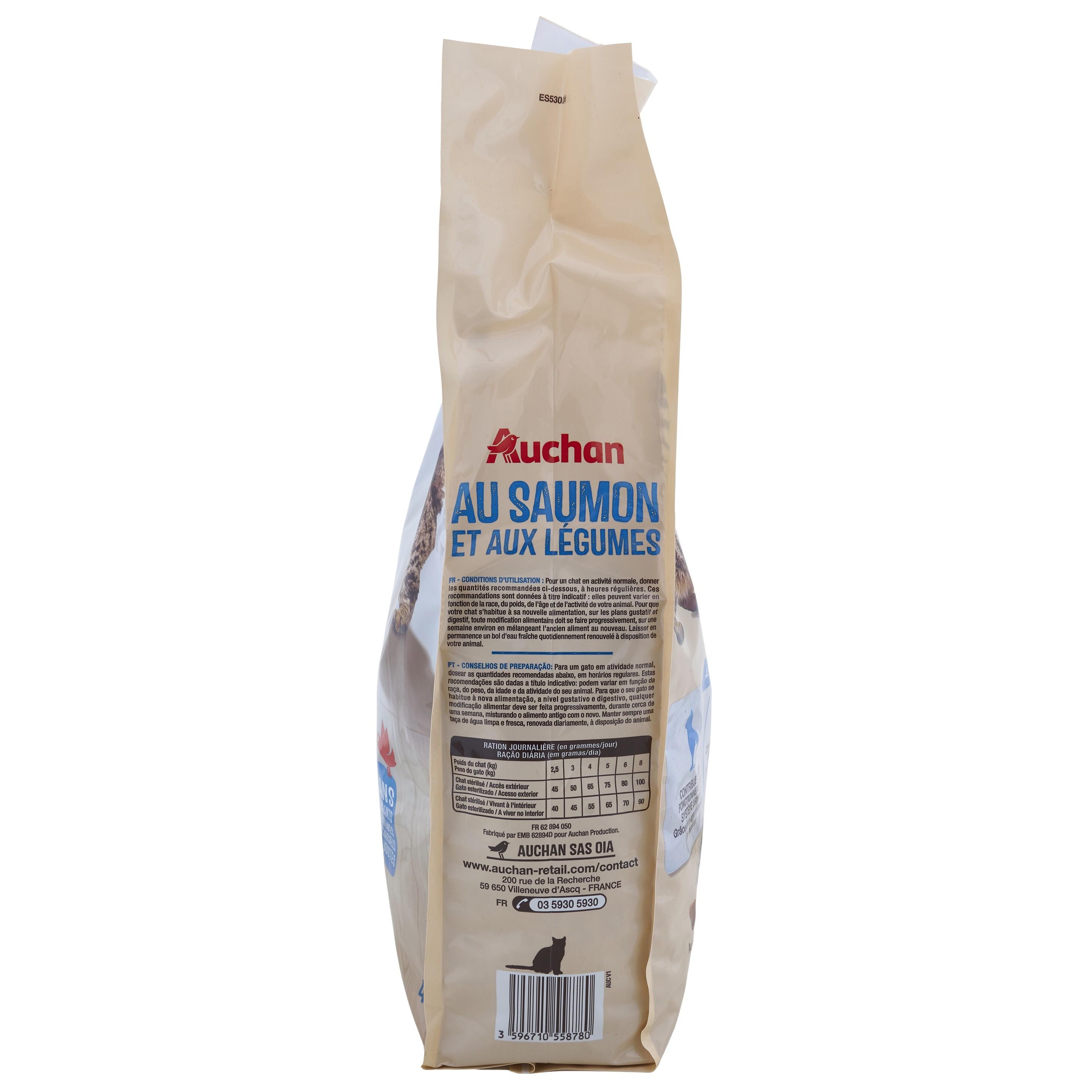 Voir la diapositive 4 : AUCHAN Croquettes au saumon et aux légumes pour chat stérilisé 4kg