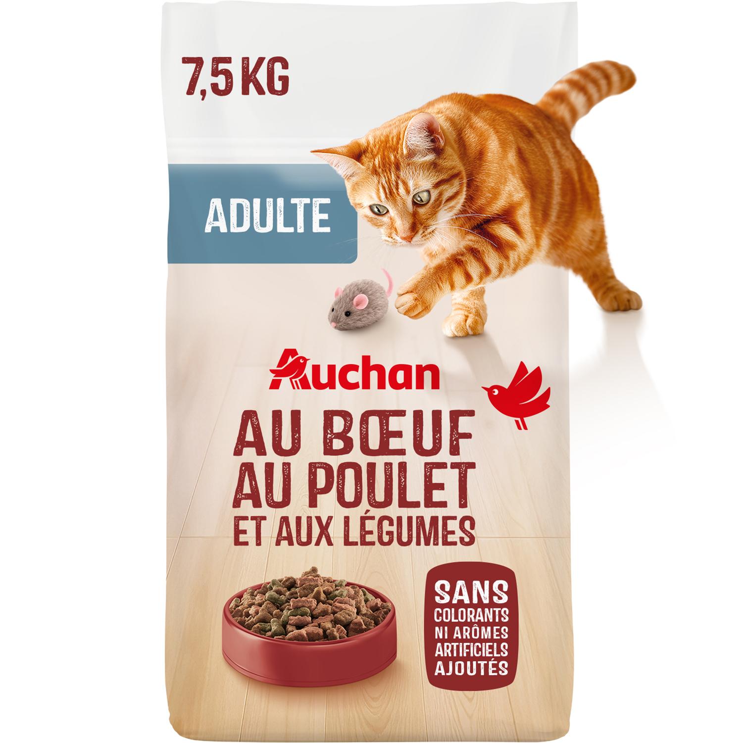 Voir la diapositive 1 : AUCHAN Croquettes au boeuf au poulet et aux légumes pour chat 7.5kg