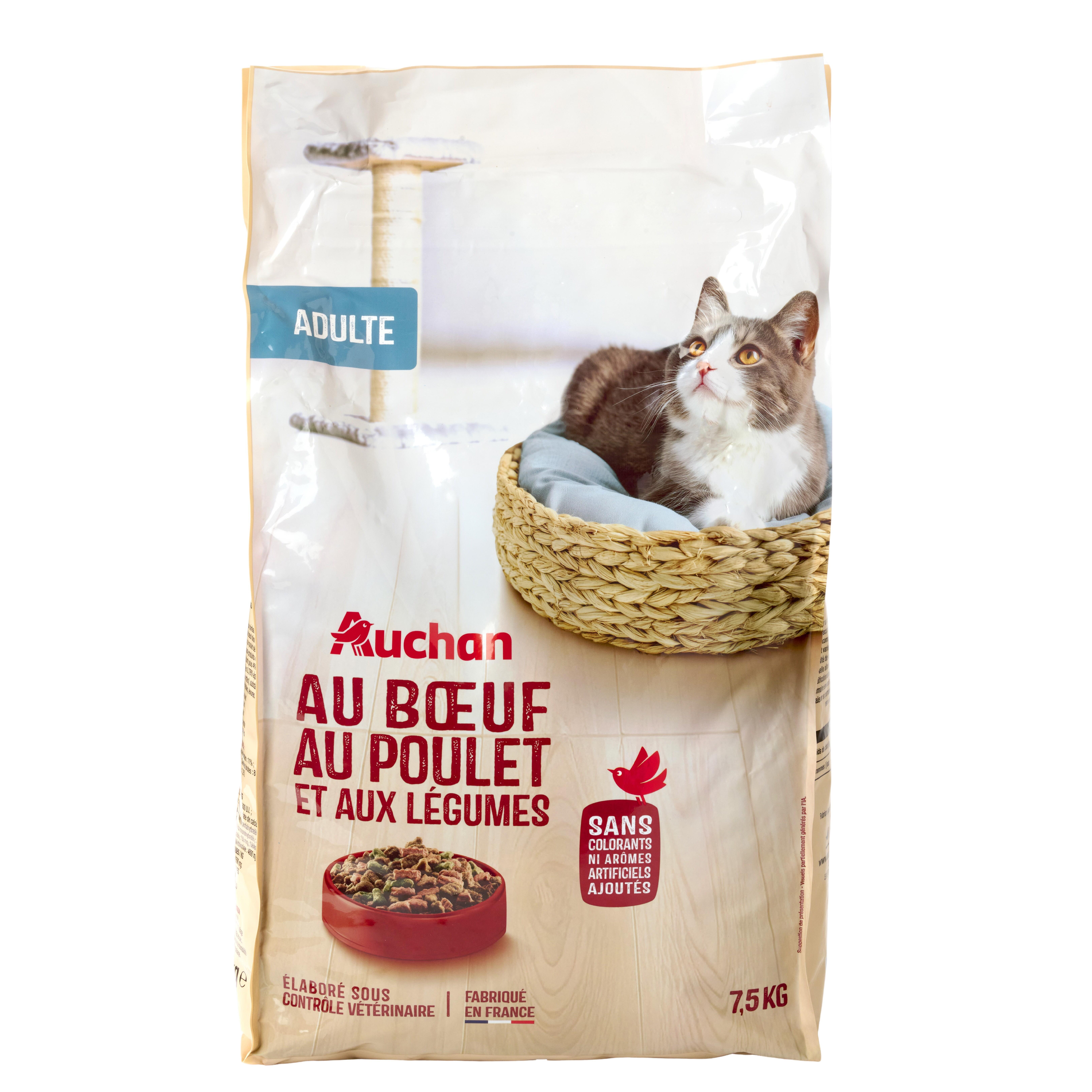 Voir la diapositive 4 : AUCHAN Croquettes au boeuf au poulet et aux légumes pour chat 7.5kg