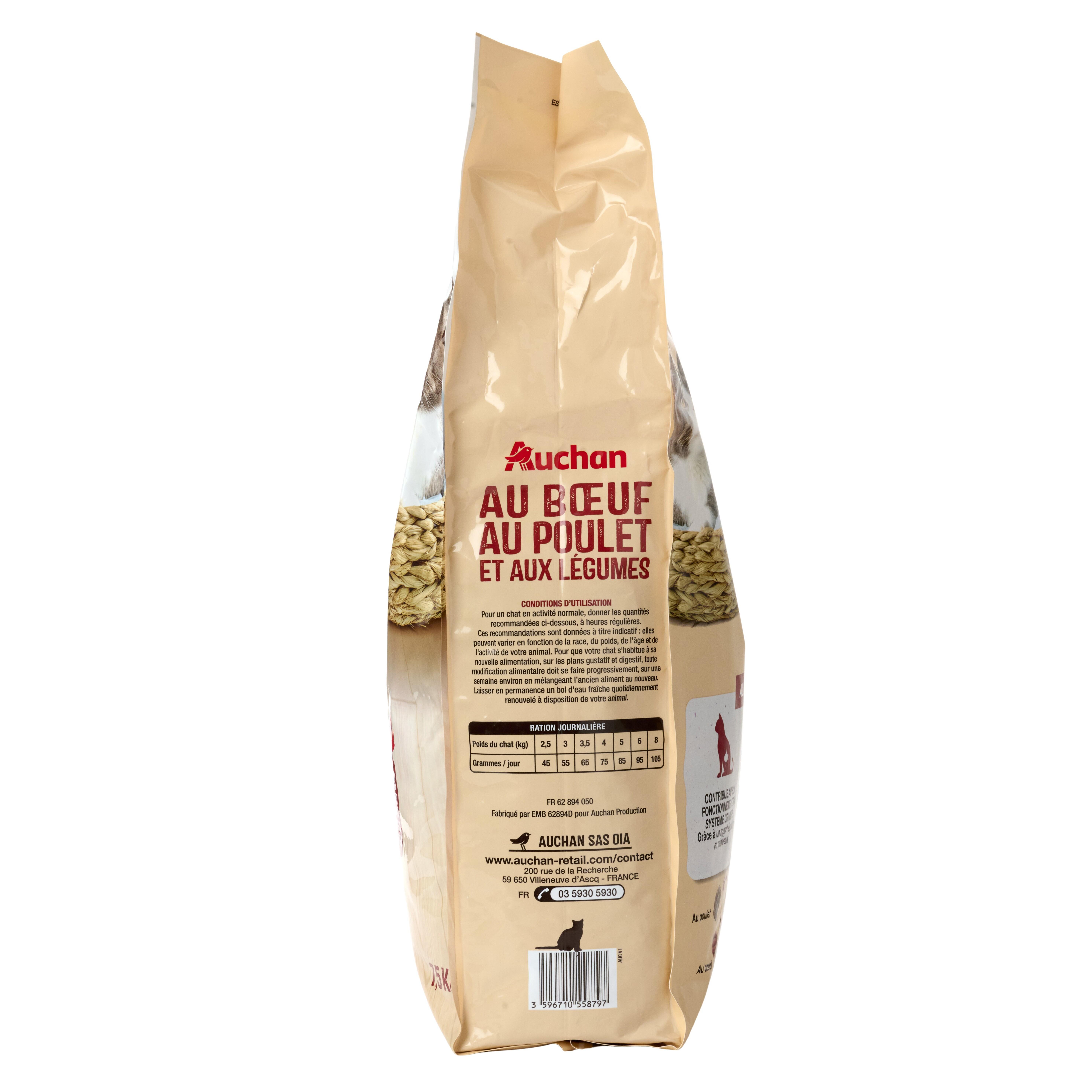 Voir la diapositive 5 : AUCHAN Croquettes au boeuf au poulet et aux légumes pour chat 7.5kg