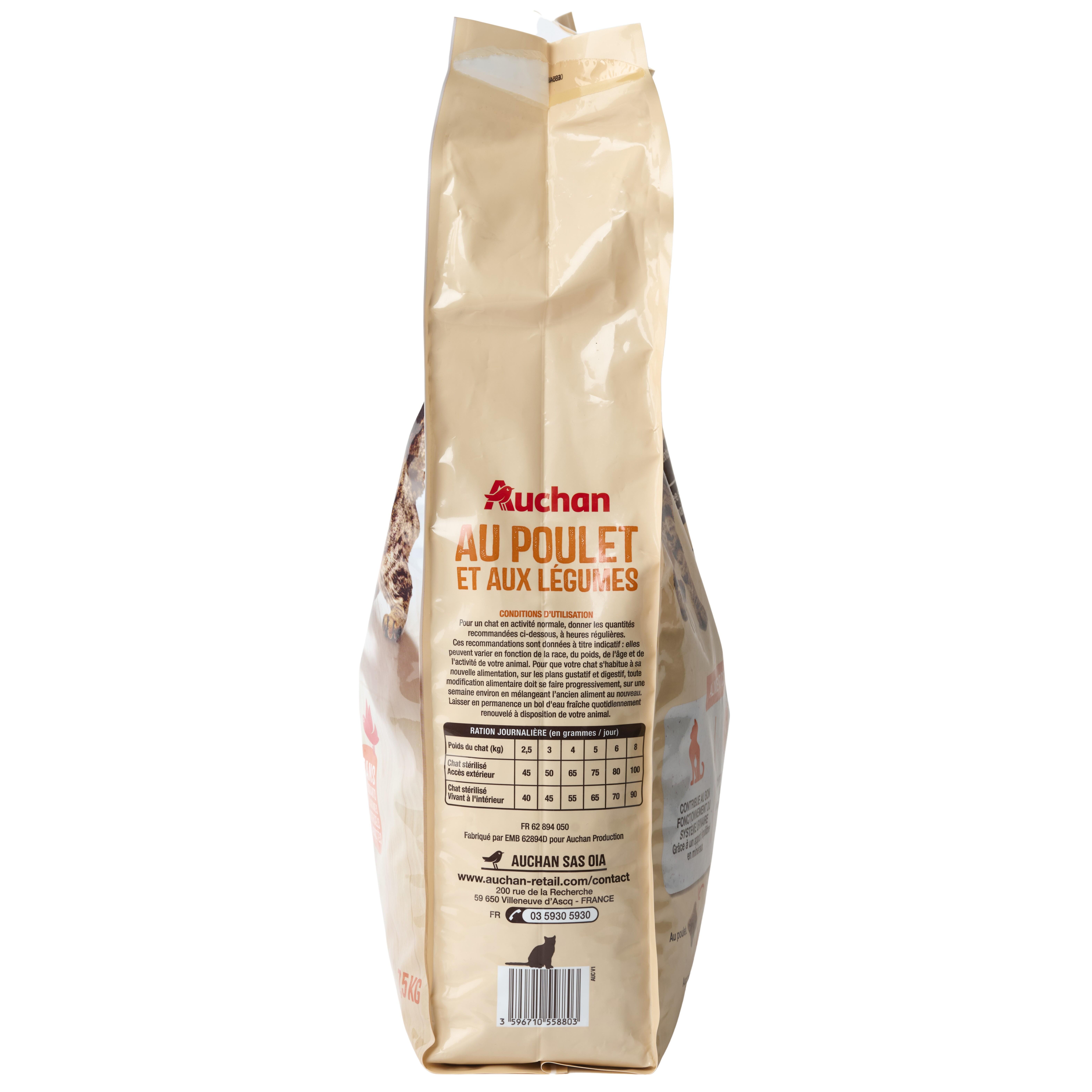 Voir la diapositive 2 : AUCHAN Croquettes au poulet et aux légumes pour chat stérilisé 7.5kg