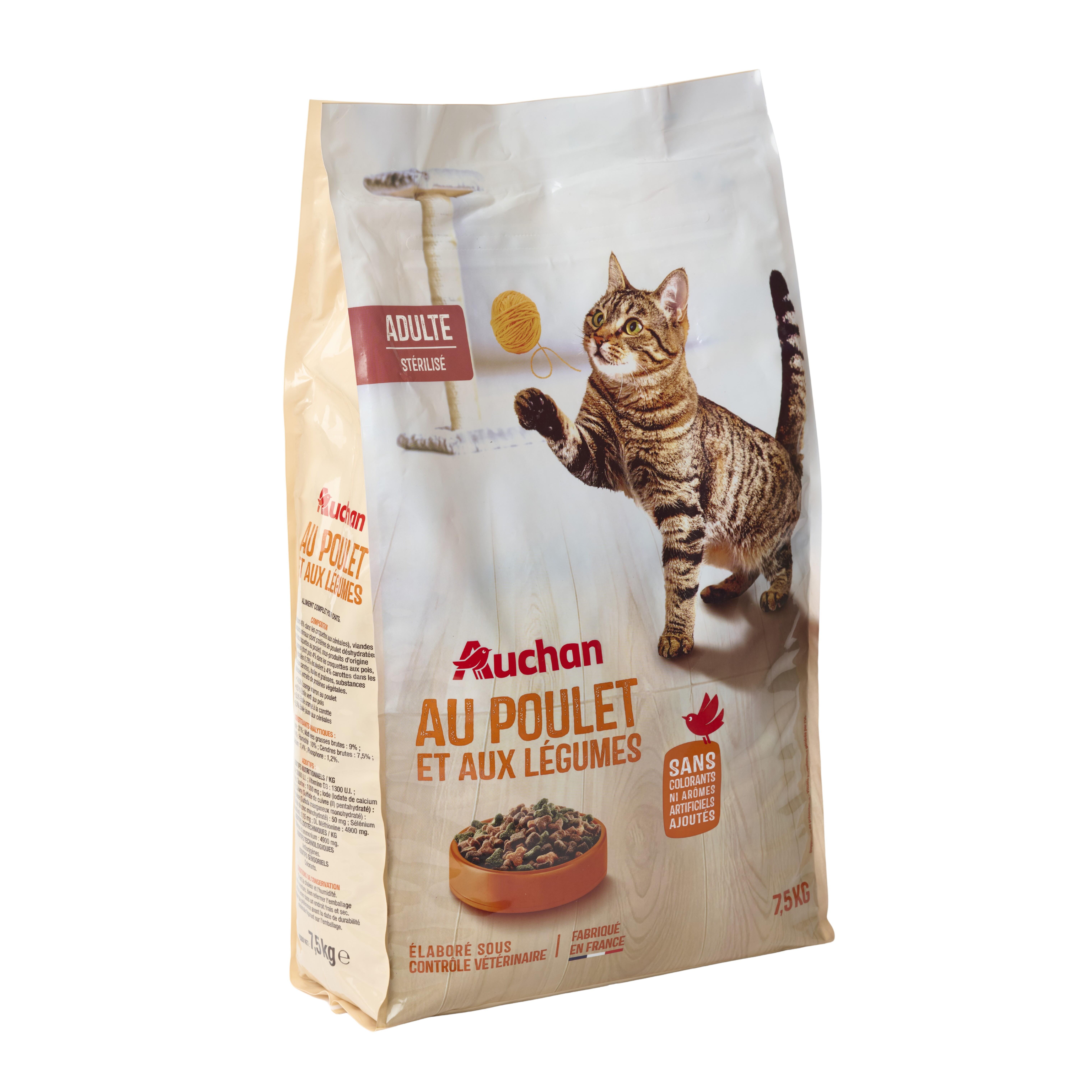 Voir la diapositive 3 : AUCHAN Croquettes au poulet et aux légumes pour chat stérilisé 7.5kg