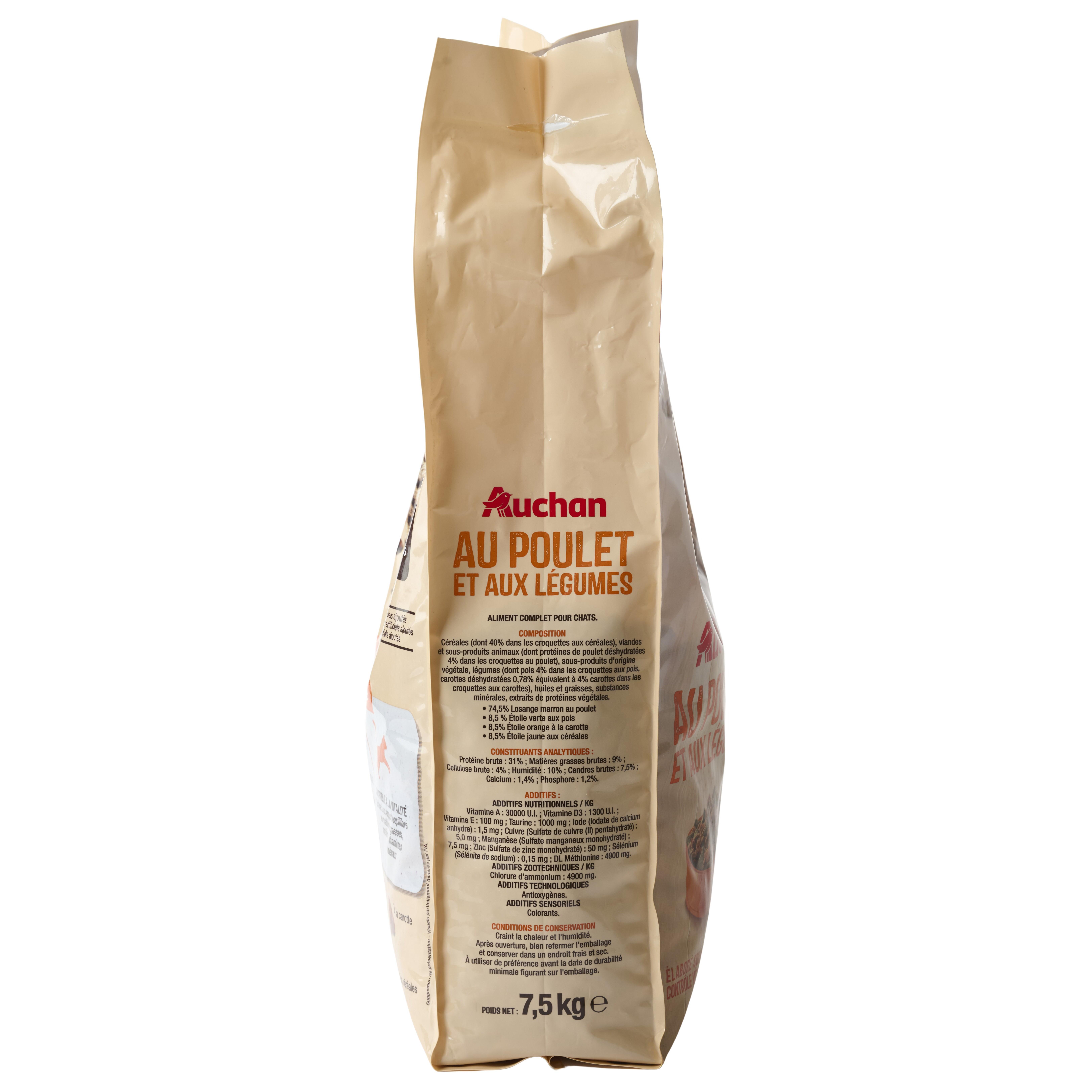 Voir la diapositive 5 : AUCHAN Croquettes au poulet et aux légumes pour chat stérilisé 7.5kg