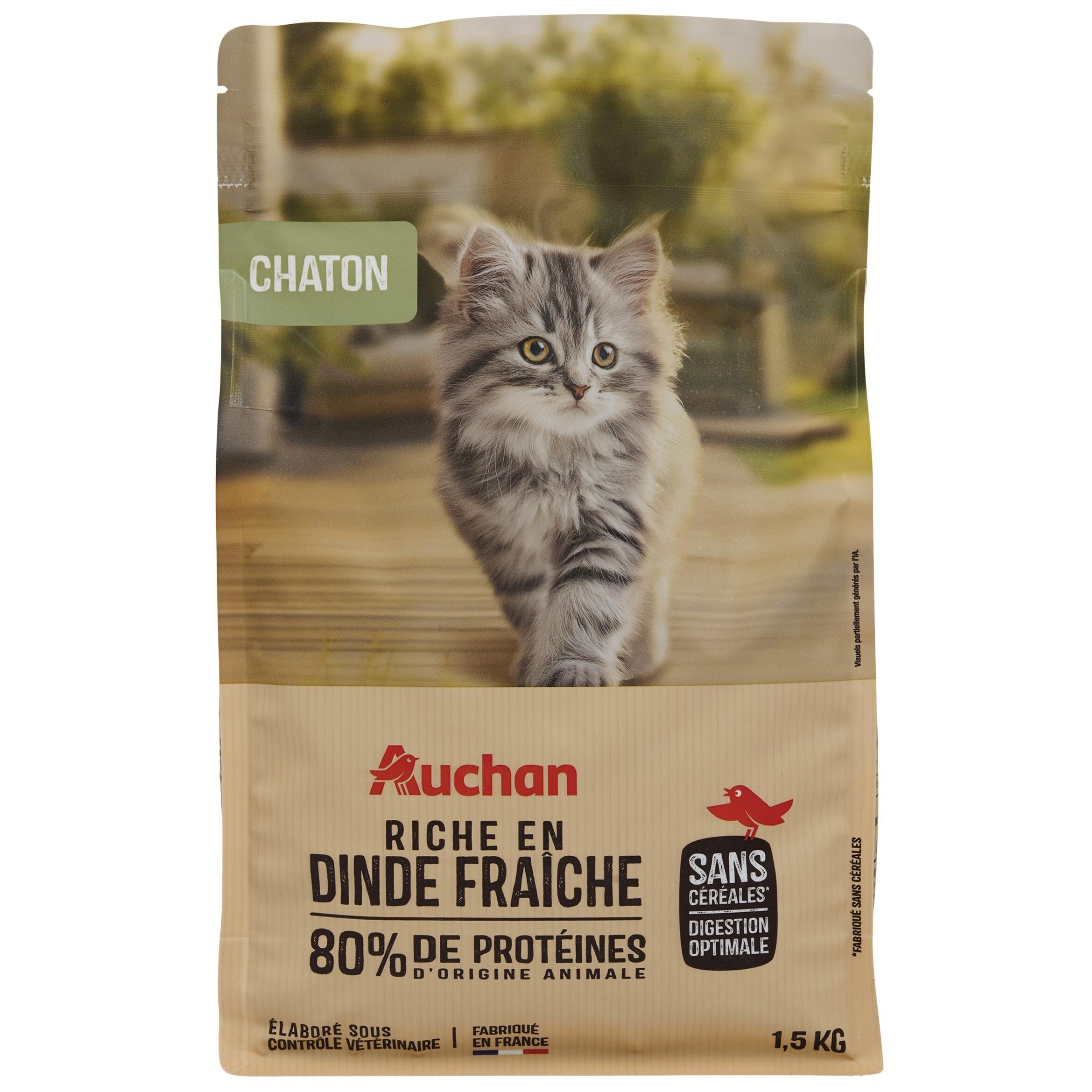 AUCHAN Croquettes à la dinde sans céréales pour chaton 1.5kg