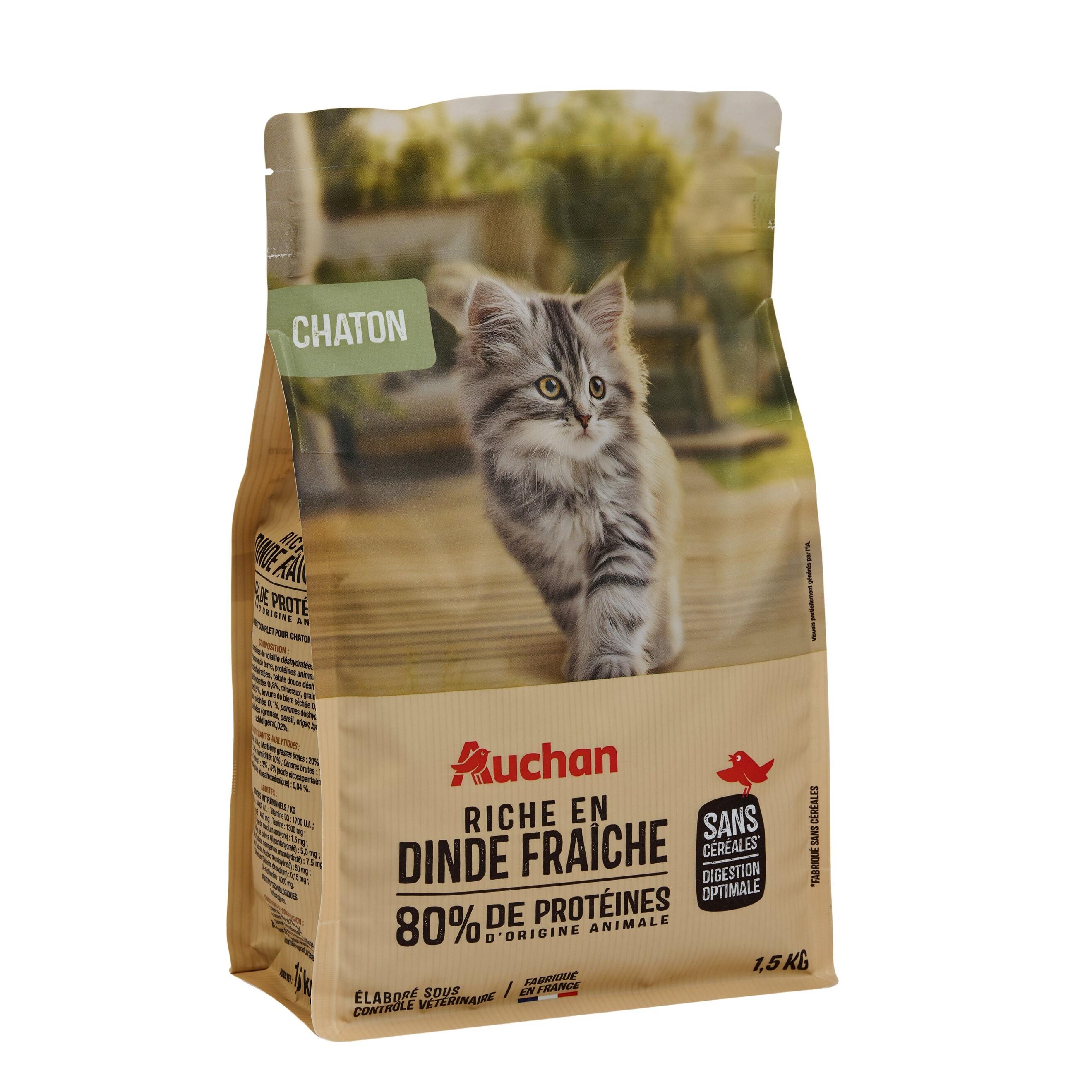 Voir la diapositive 4 : AUCHAN Croquettes à la dinde sans céréales pour chaton 1.5kg