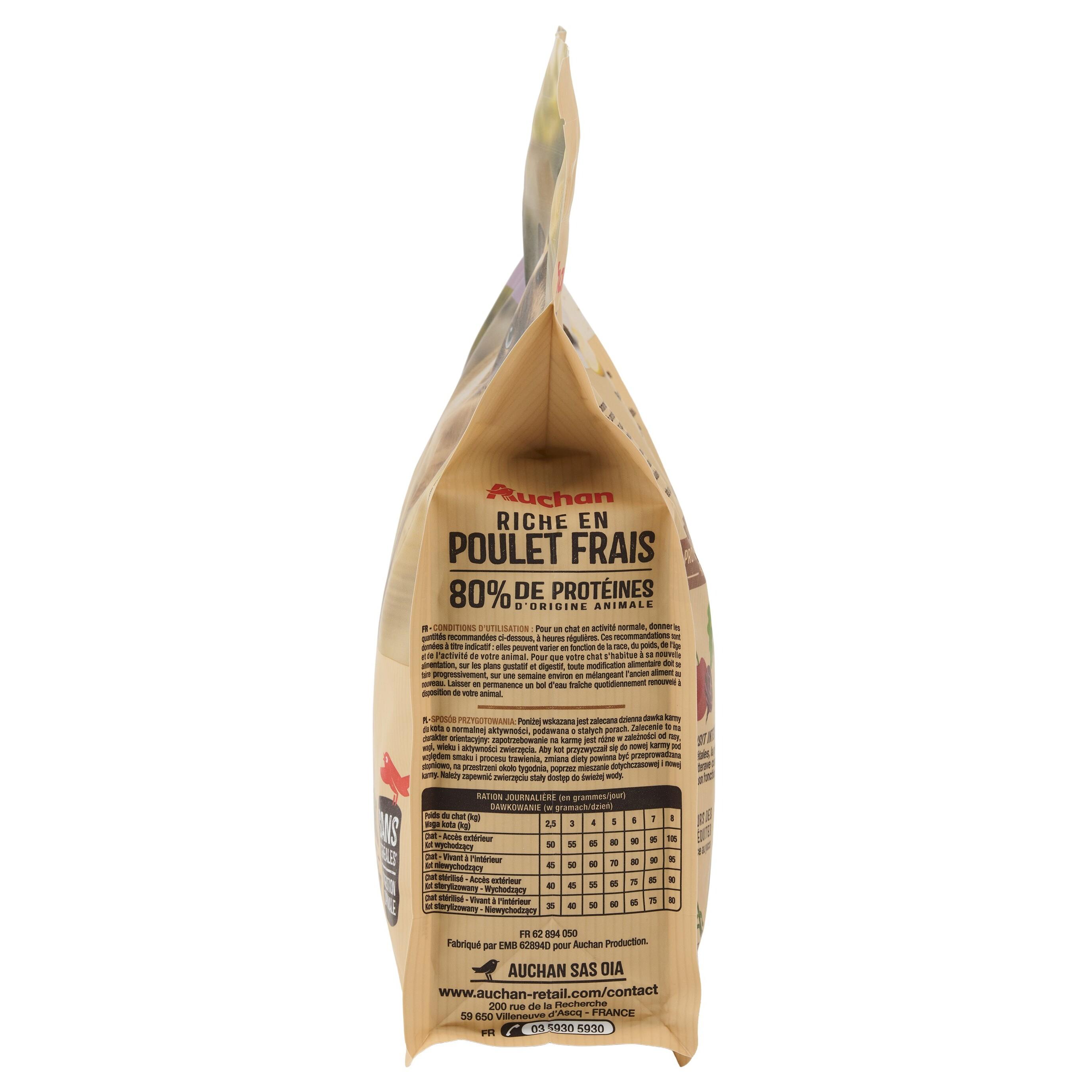 Voir la diapositive 5 : AUCHAN Croquettes au poulet frais sans céréales pour chat senior 1.5kg