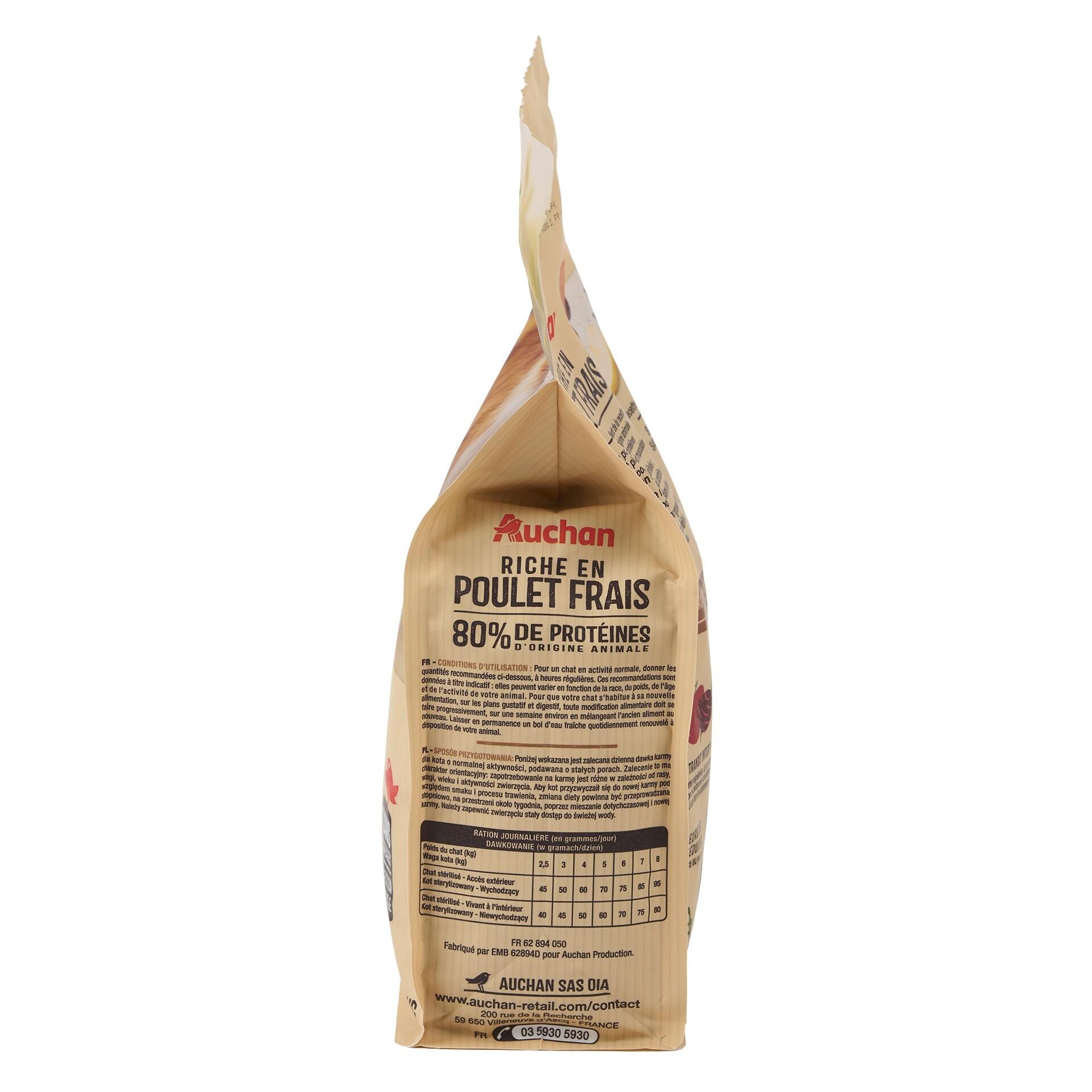 Voir la diapositive 4 : AUCHAN Croquettes au poulet frais sans céréales pour chat senior 1.5kg