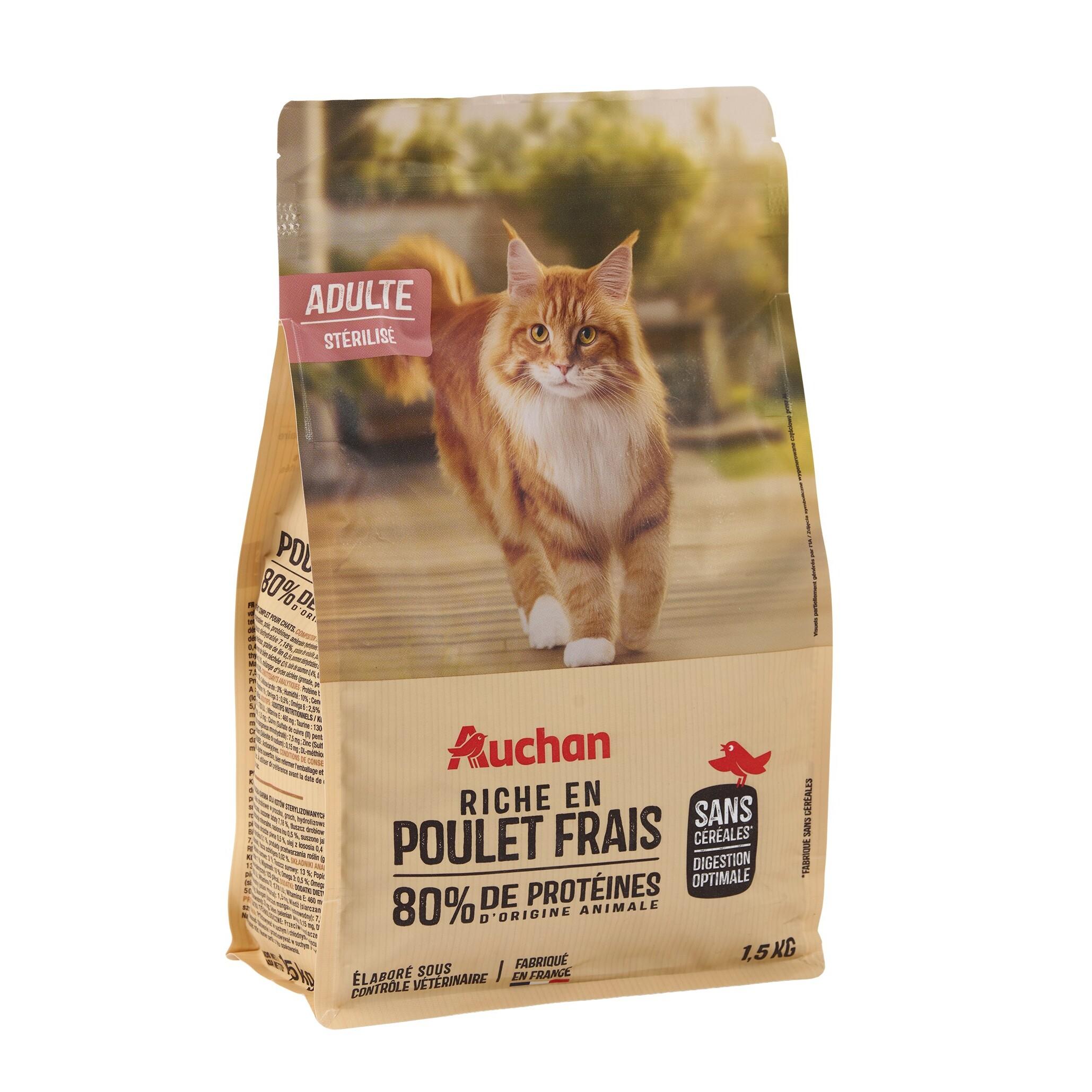 Voir la diapositive 5 : AUCHAN Croquettes au poulet frais sans céréales pour chat senior 1.5kg