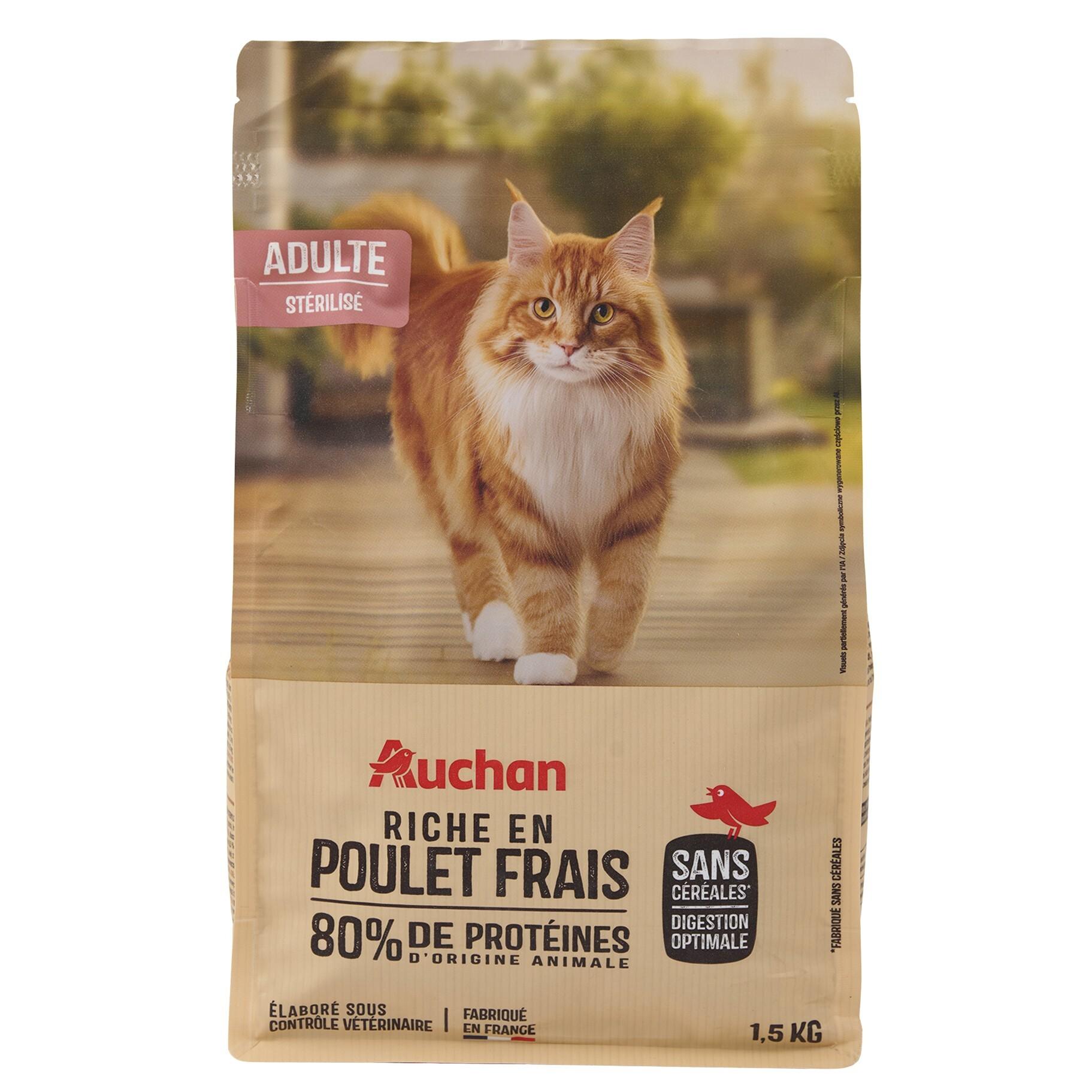Voir la diapositive 6 : AUCHAN Croquettes au poulet frais sans céréales pour chat senior 1.5kg
