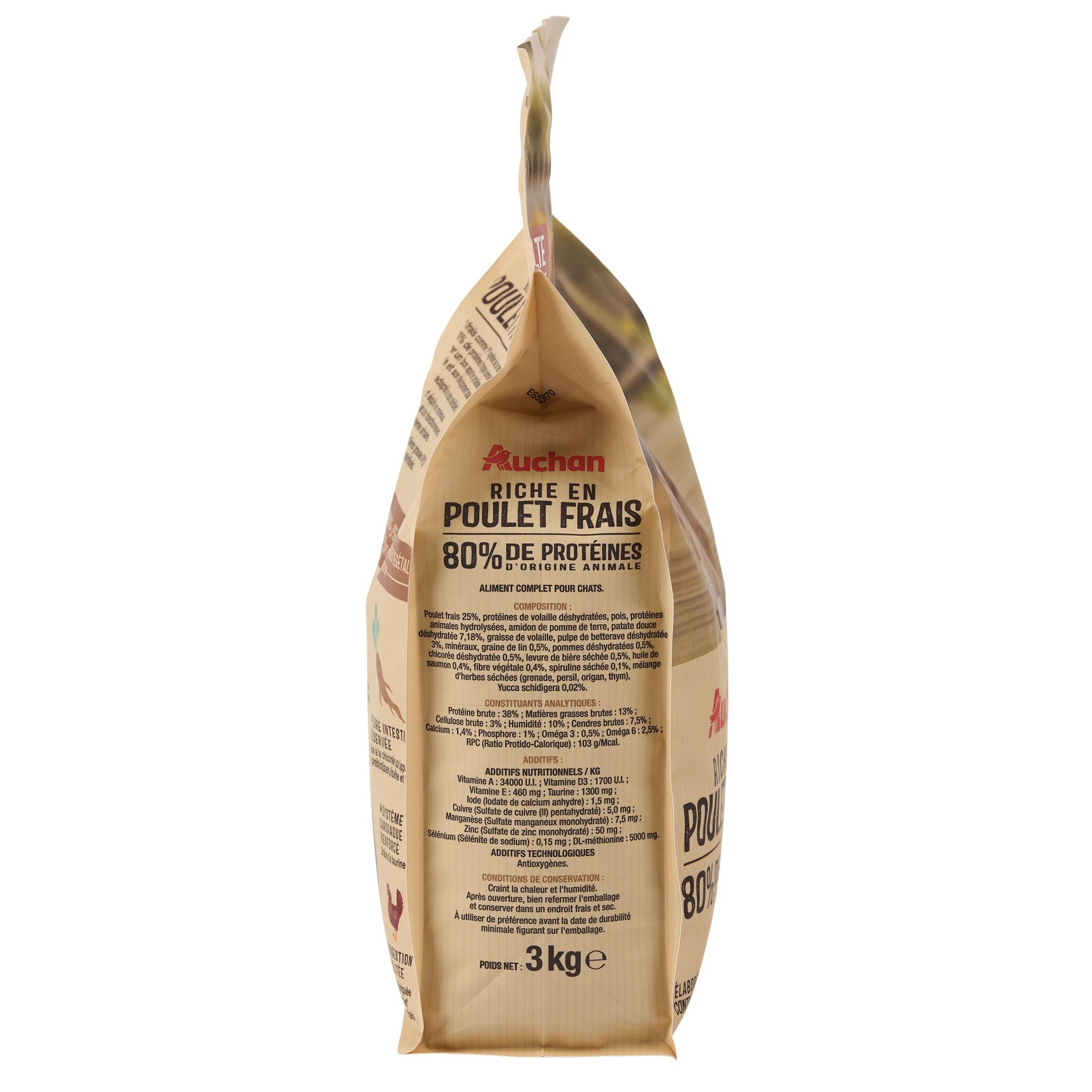Voir la diapositive 2 : AUCHAN Croquettes au poulet frais sans céréales pour chat stérilisé 3kg
