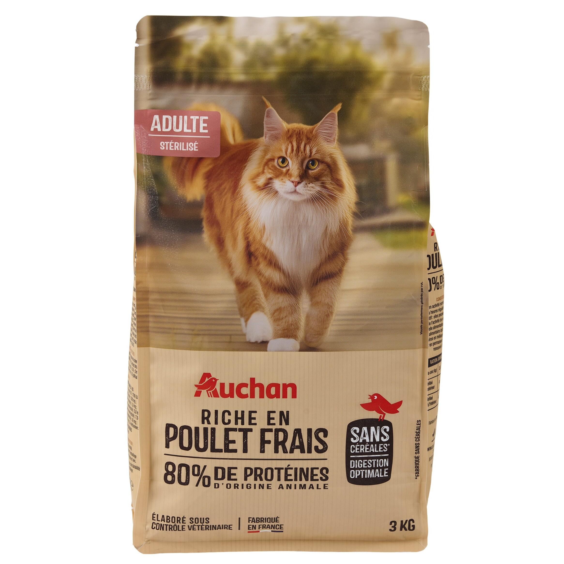 Voir la diapositive 5 : AUCHAN Croquettes au poulet frais sans céréales pour chat stérilisé 3kg