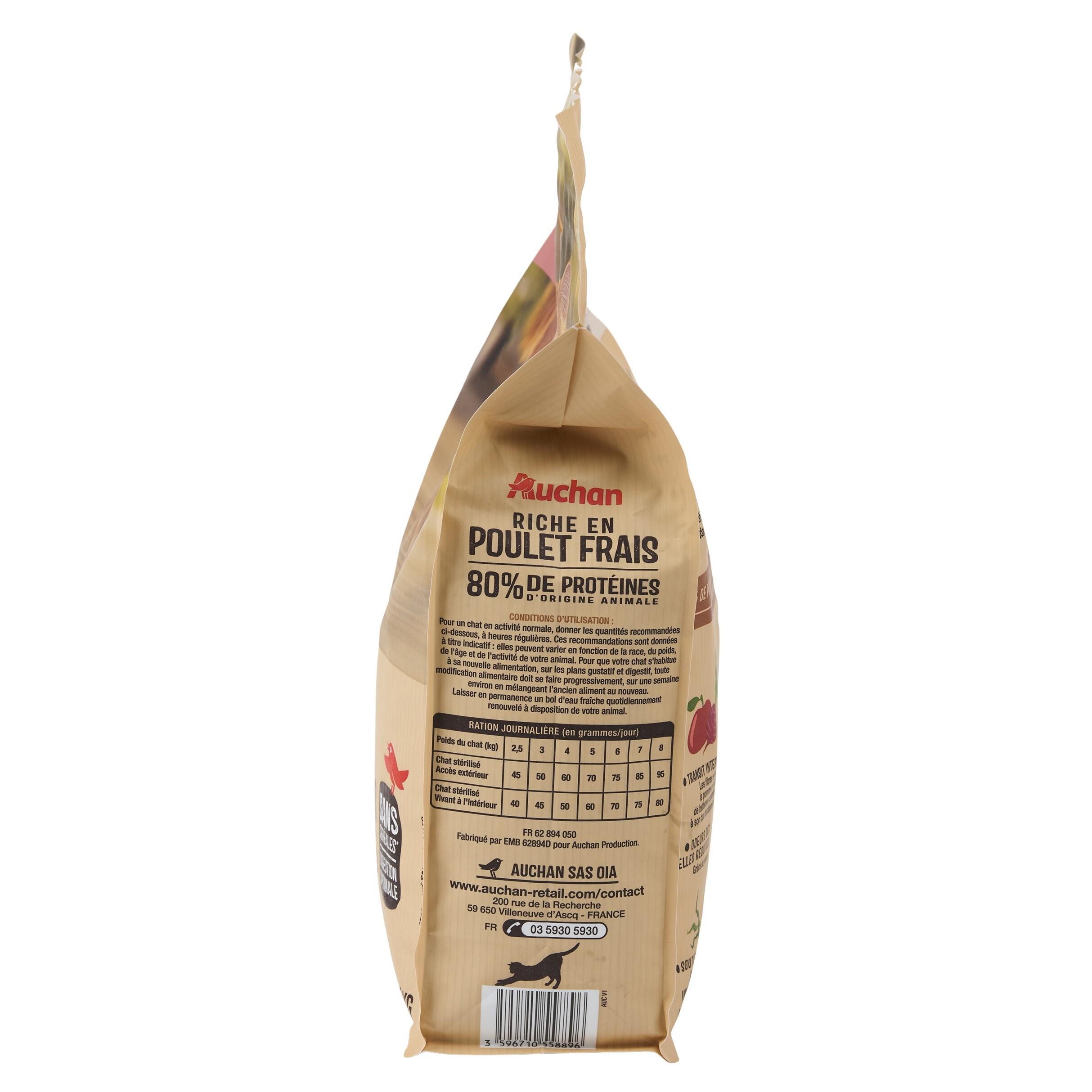 Voir la diapositive 6 : AUCHAN Croquettes au poulet frais sans céréales pour chat stérilisé 3kg