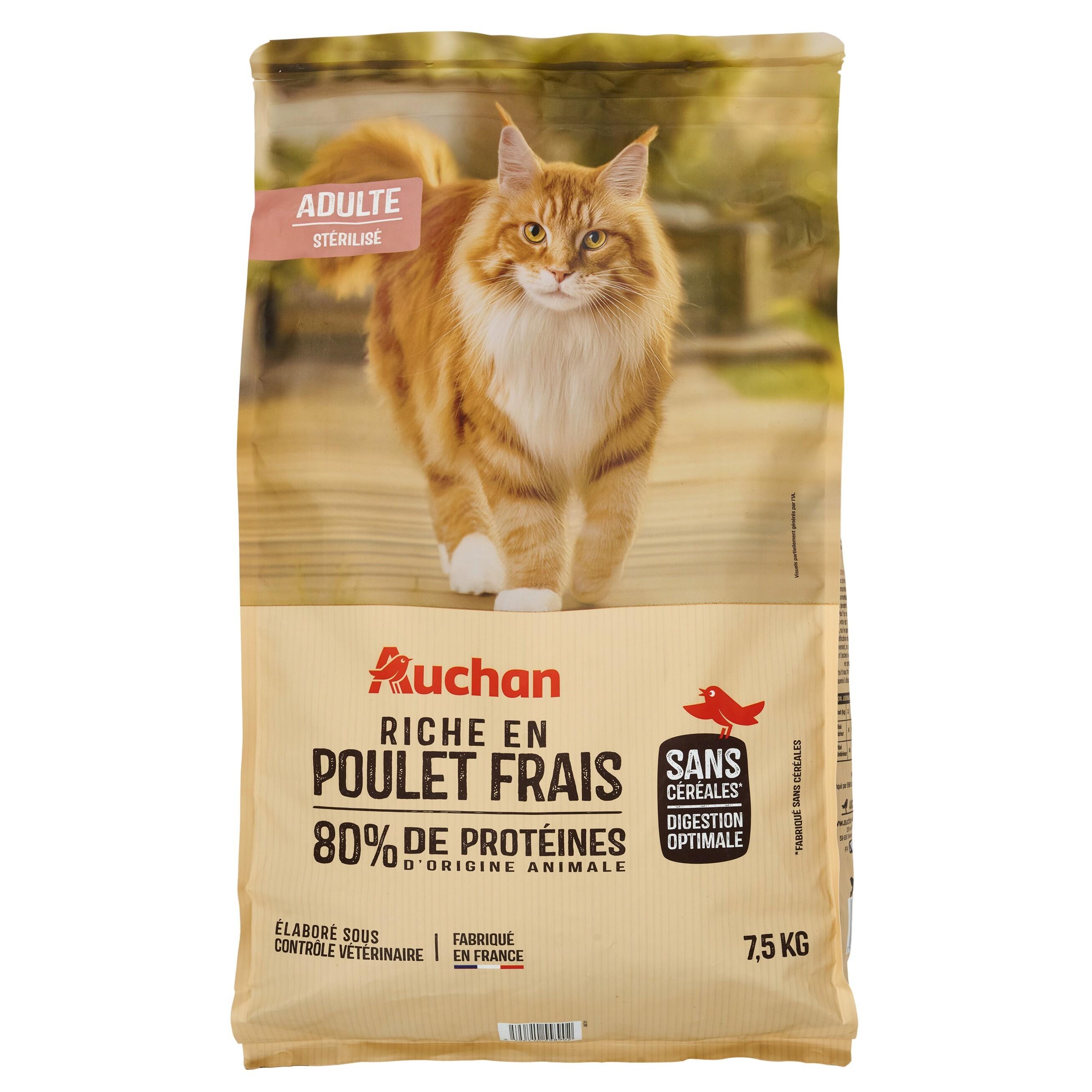 AUCHAN Croquettes au poulet frais sans céréales pour chat stérilisé 7.5kg