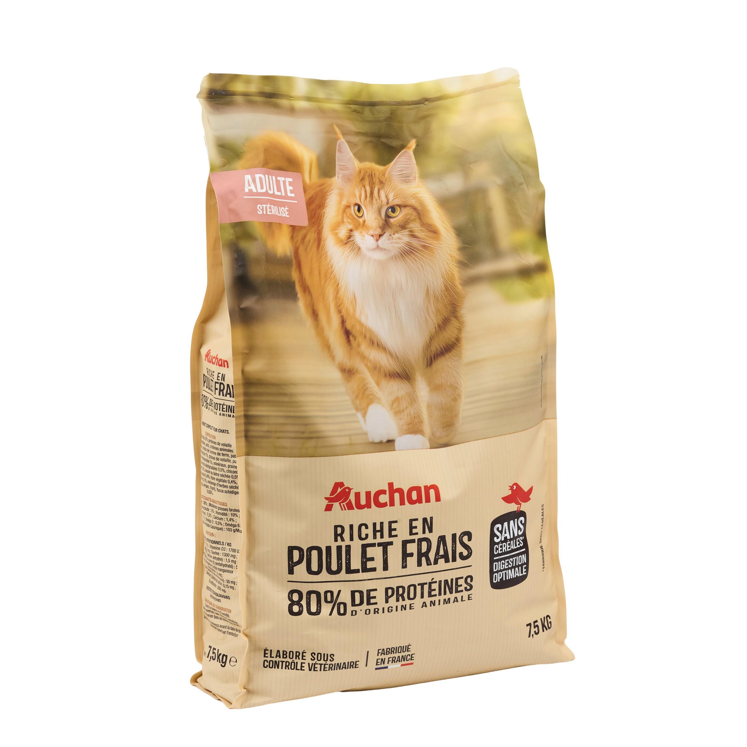 Voir la diapositive 2 : AUCHAN Croquettes au poulet frais sans céréales pour chat stérilisé 7.5kg
