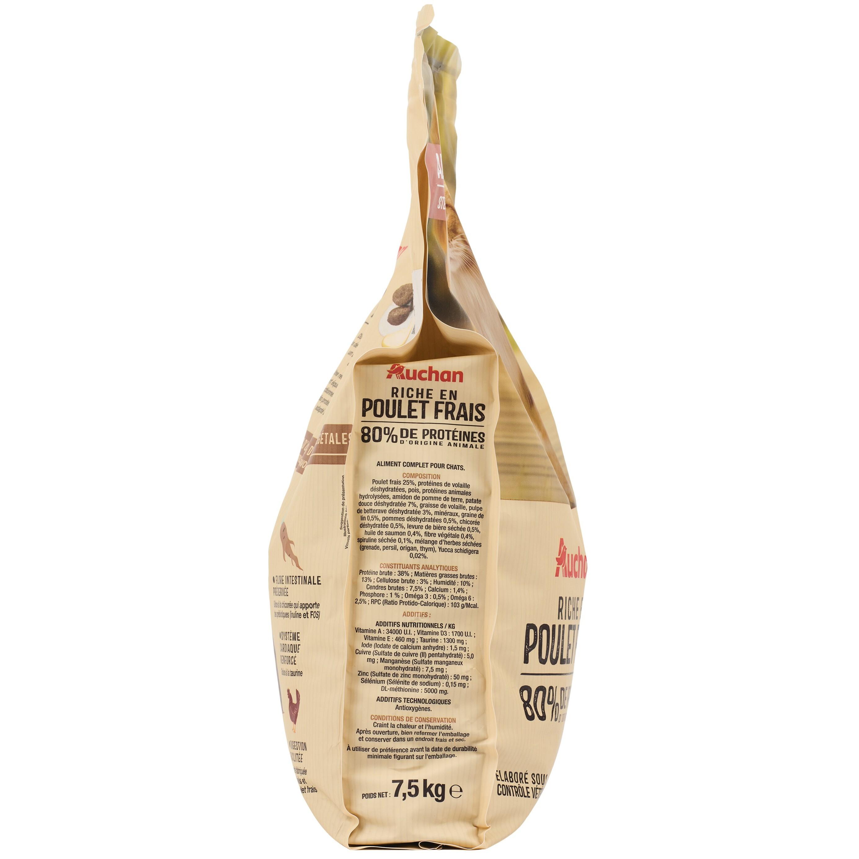 Voir la diapositive 4 : AUCHAN Croquettes au poulet frais sans céréales pour chat stérilisé 7.5kg