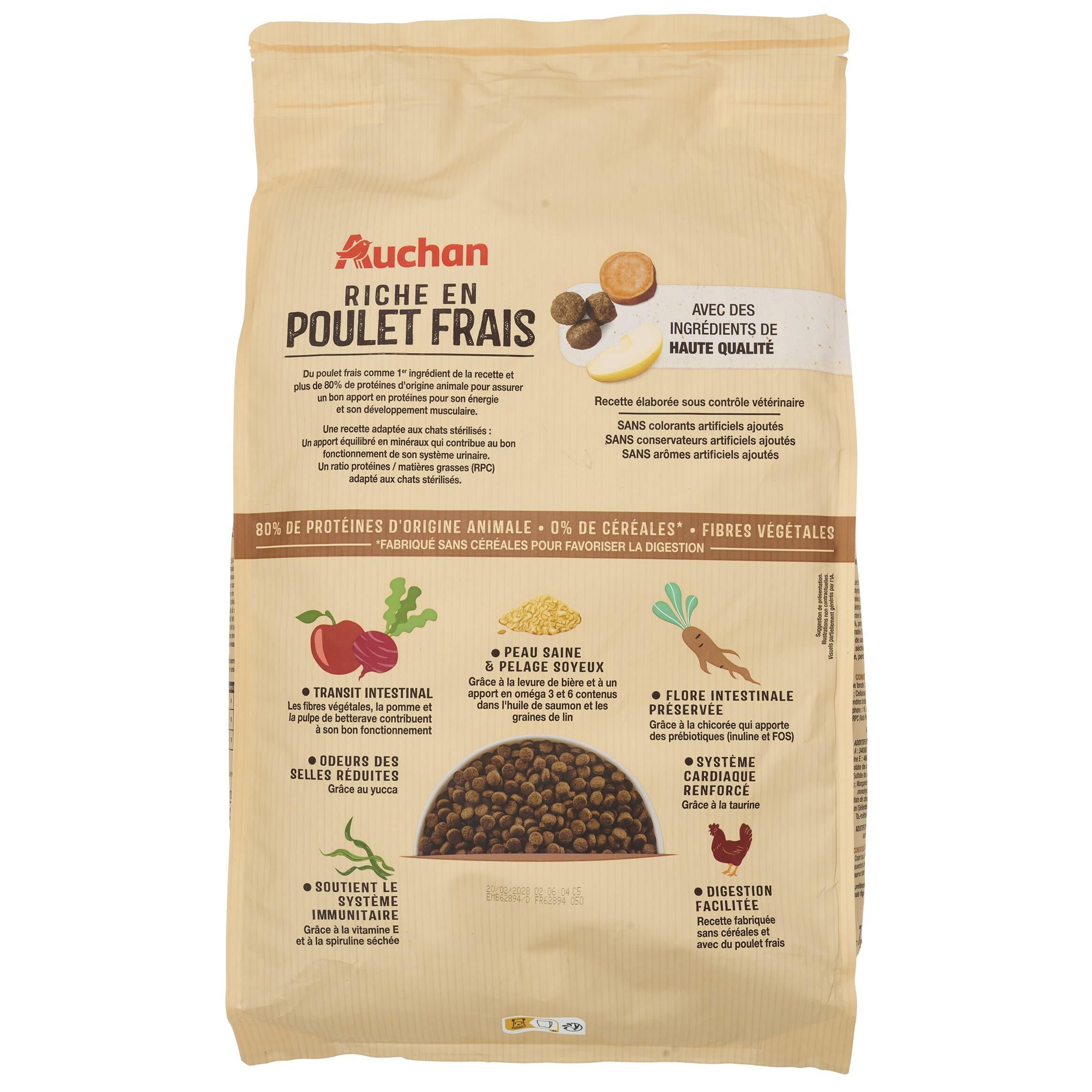 Voir la diapositive 5 : AUCHAN Croquettes au poulet frais sans céréales pour chat stérilisé 7.5kg