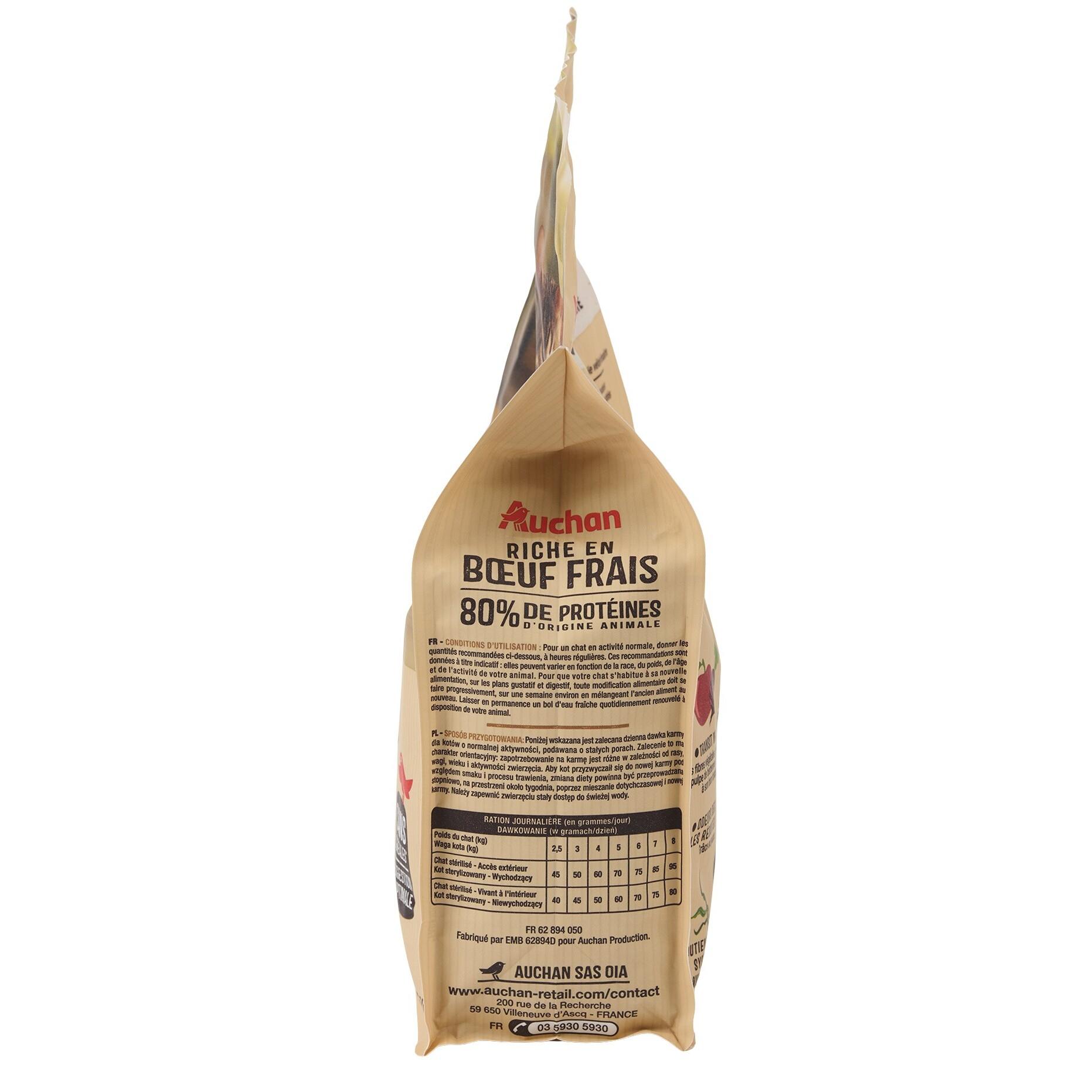Voir la diapositive 2 : AUCHAN Croquettes au boeuf sans céréales pour chat stérilisé 1.5kg