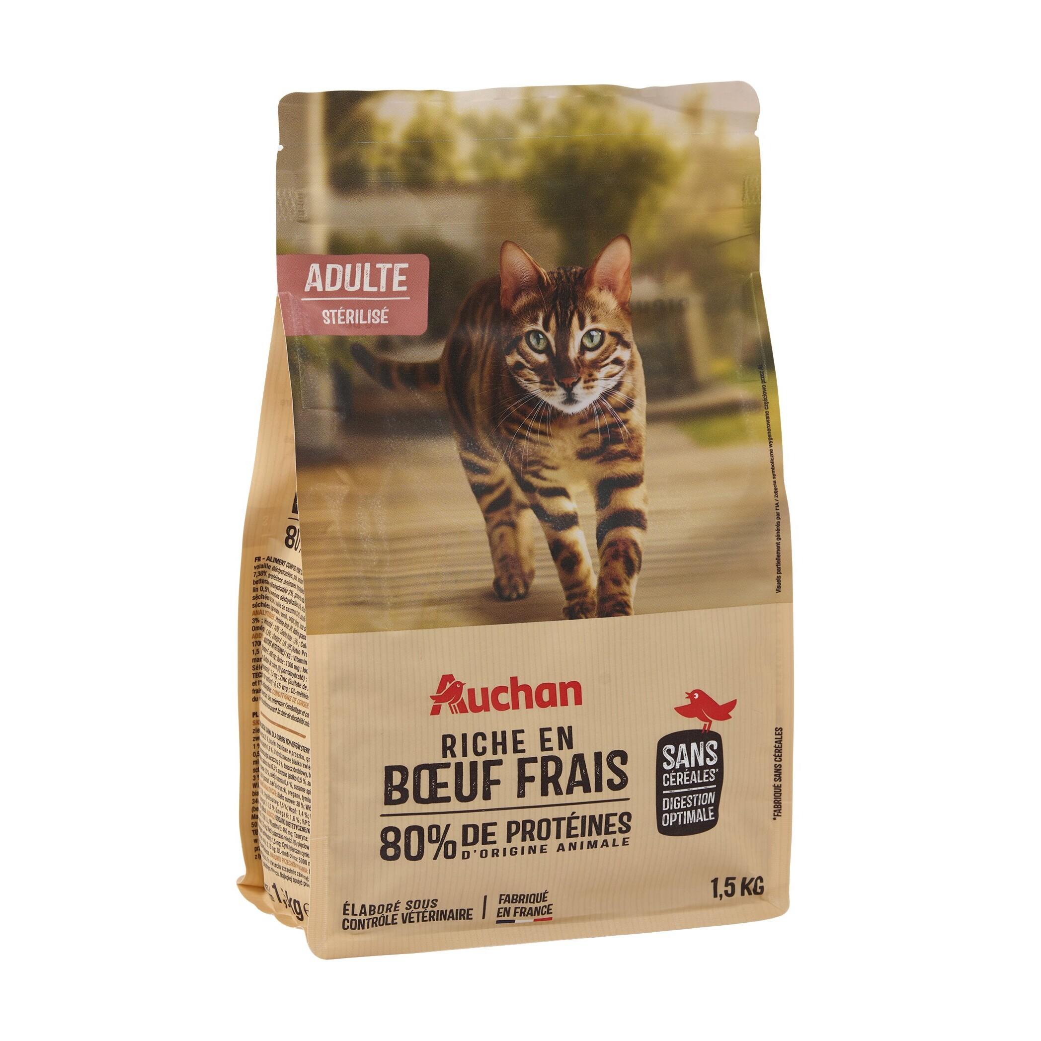 Voir la diapositive 3 : AUCHAN Croquettes au boeuf sans céréales pour chat stérilisé 1.5kg