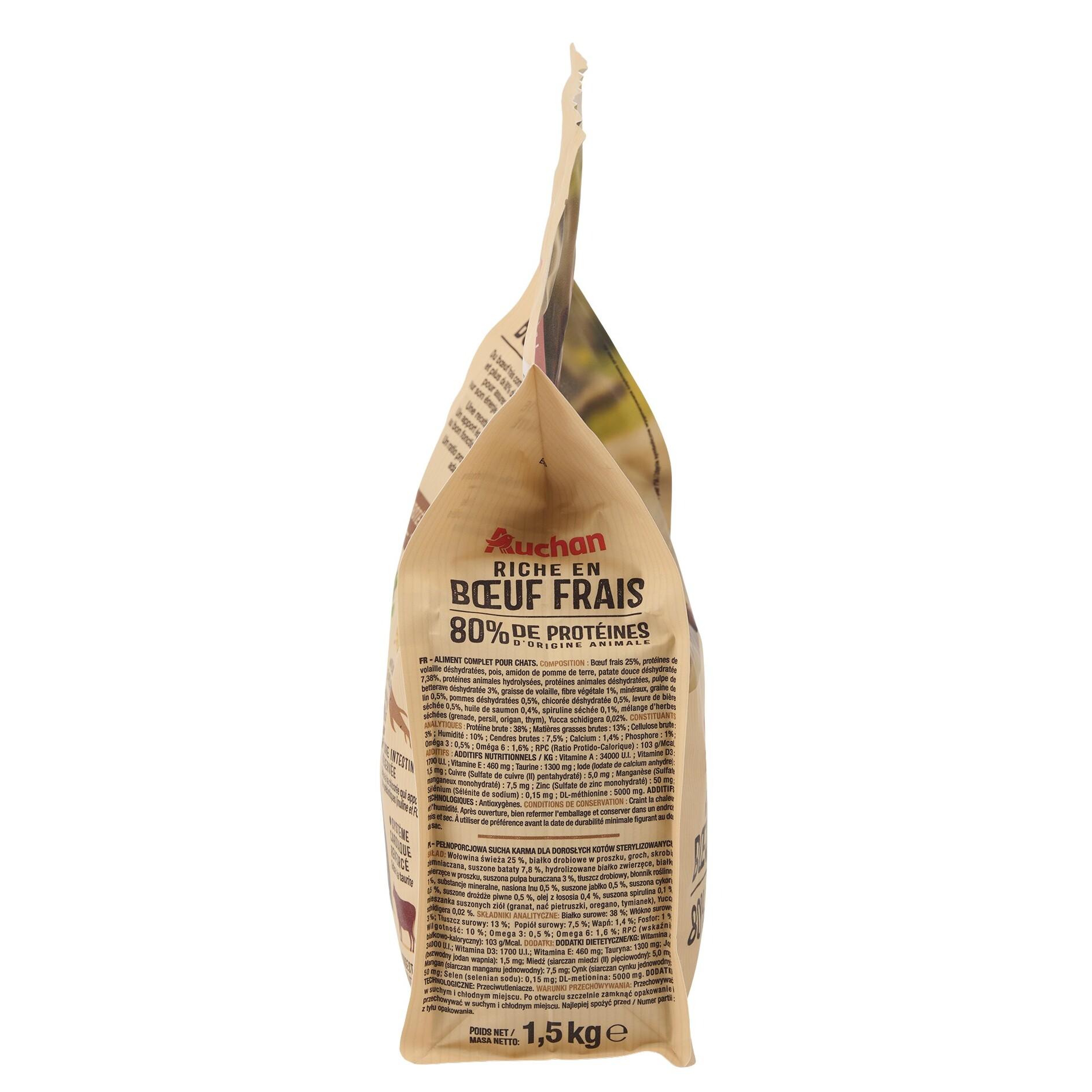 Voir la diapositive 4 : AUCHAN Croquettes au boeuf sans céréales pour chat stérilisé 1.5kg