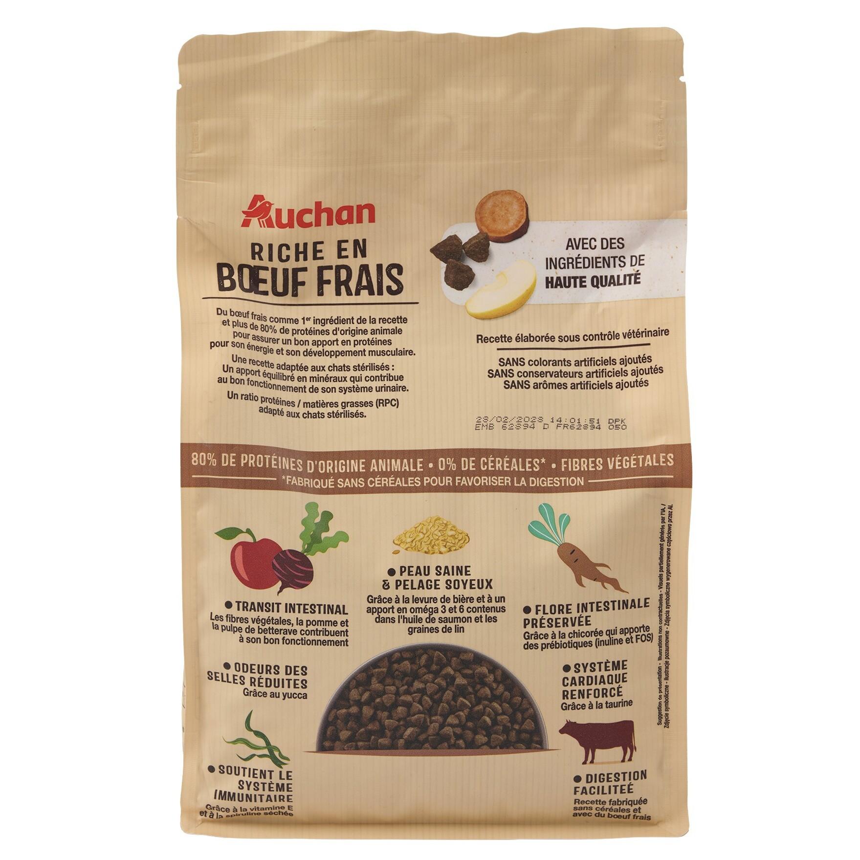 Voir la diapositive 5 : AUCHAN Croquettes au boeuf sans céréales pour chat stérilisé 1.5kg
