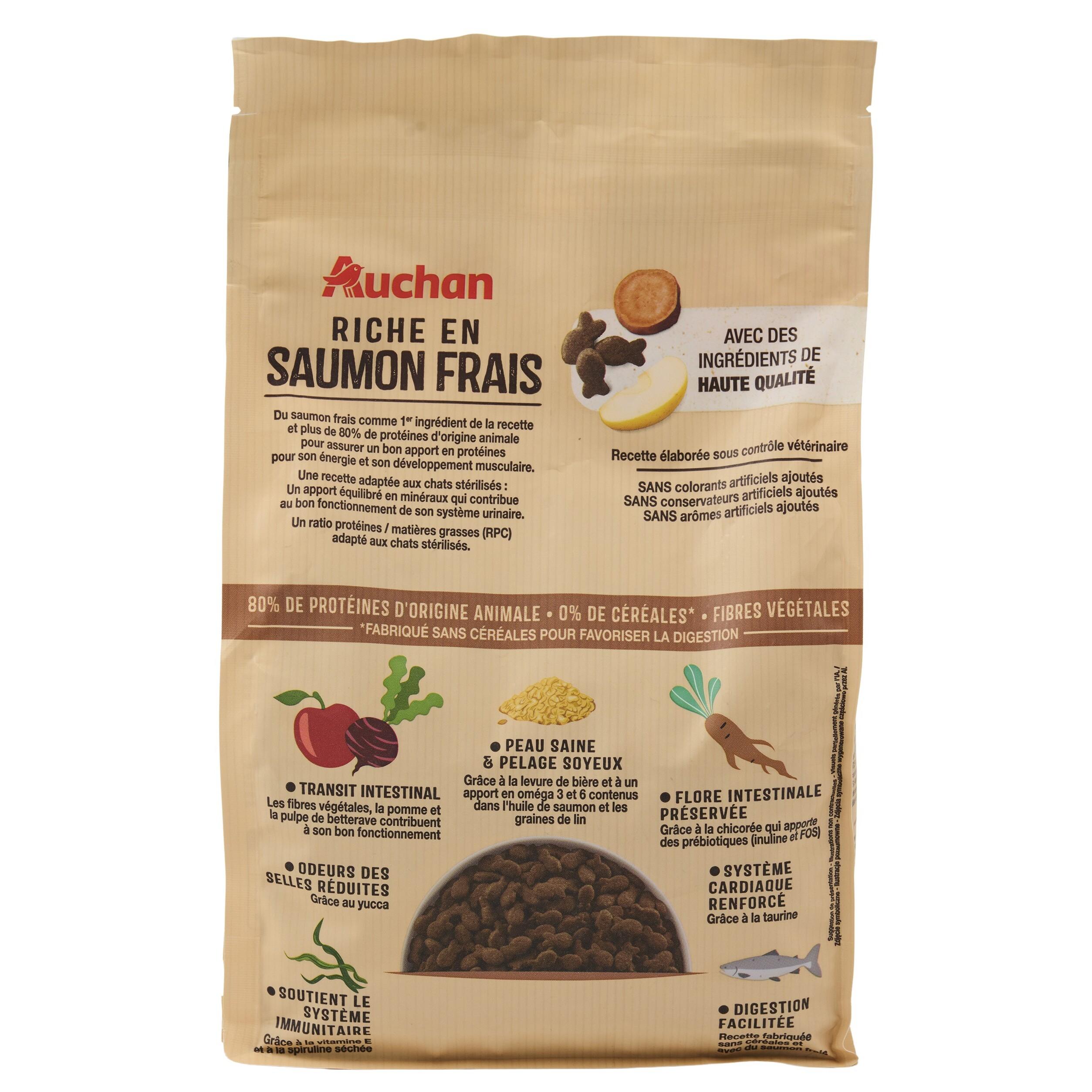 Voir la diapositive 3 : AUCHAN Croquettes au saumon sans céréales pour chat stérilisé 1.5kg