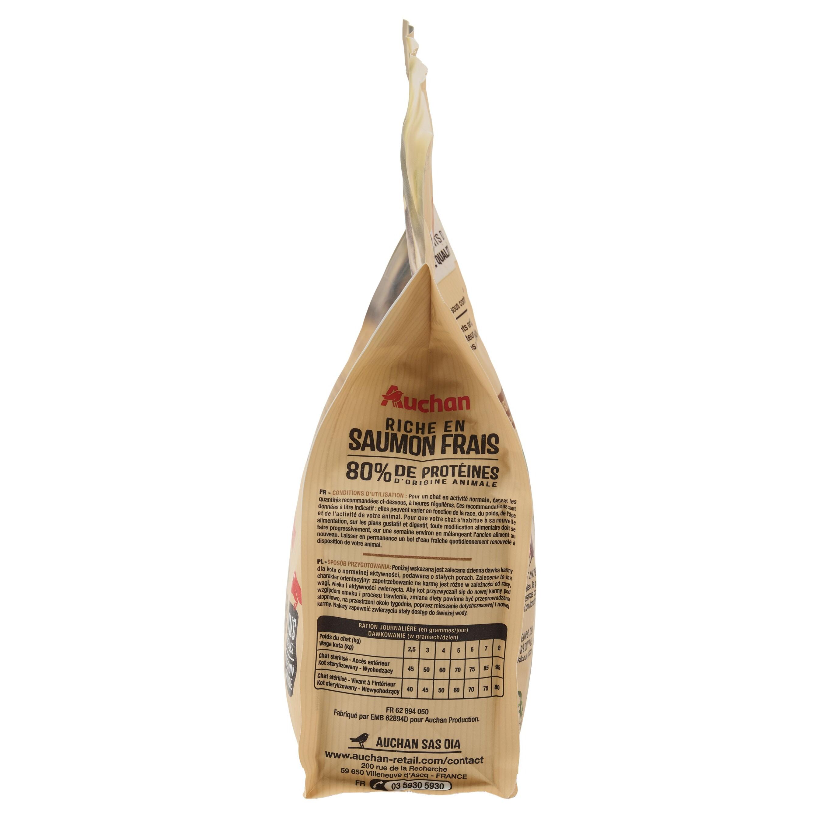 Voir la diapositive 5 : AUCHAN Croquettes au saumon sans céréales pour chat stérilisé 1.5kg