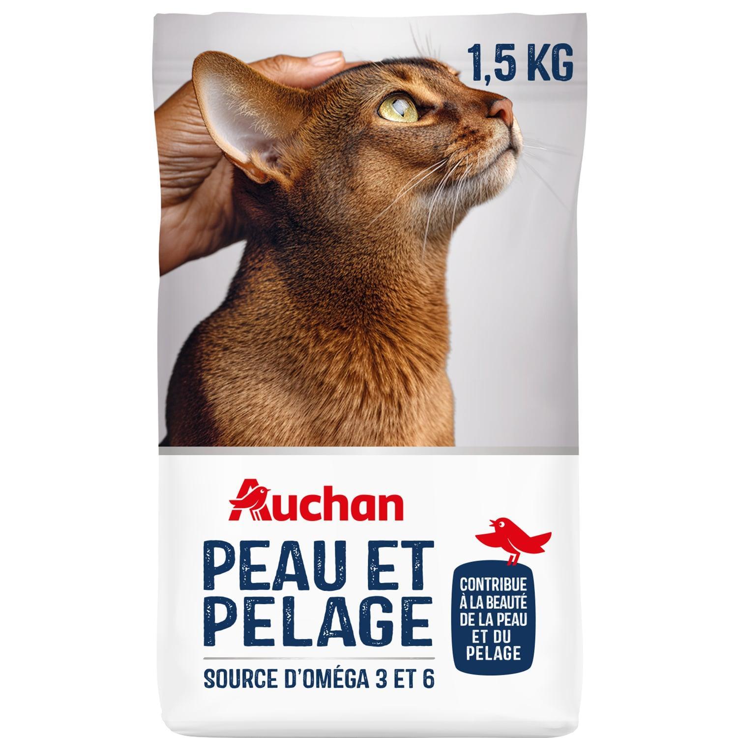AUCHAN Croquettes peau et pelage pour chat 1.5kg