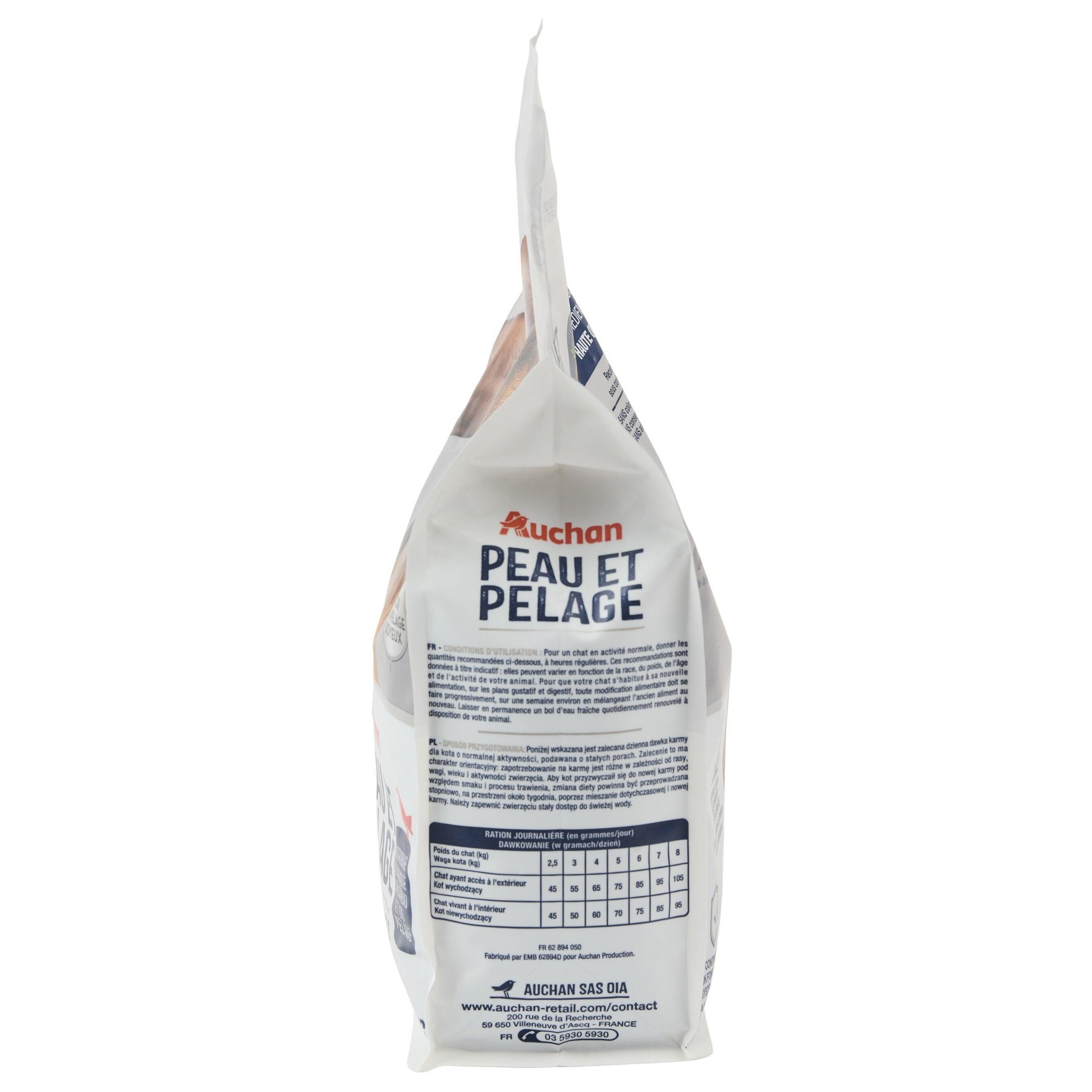 Voir la diapositive 4 : AUCHAN Croquettes peau et pelage pour chat 1.5kg